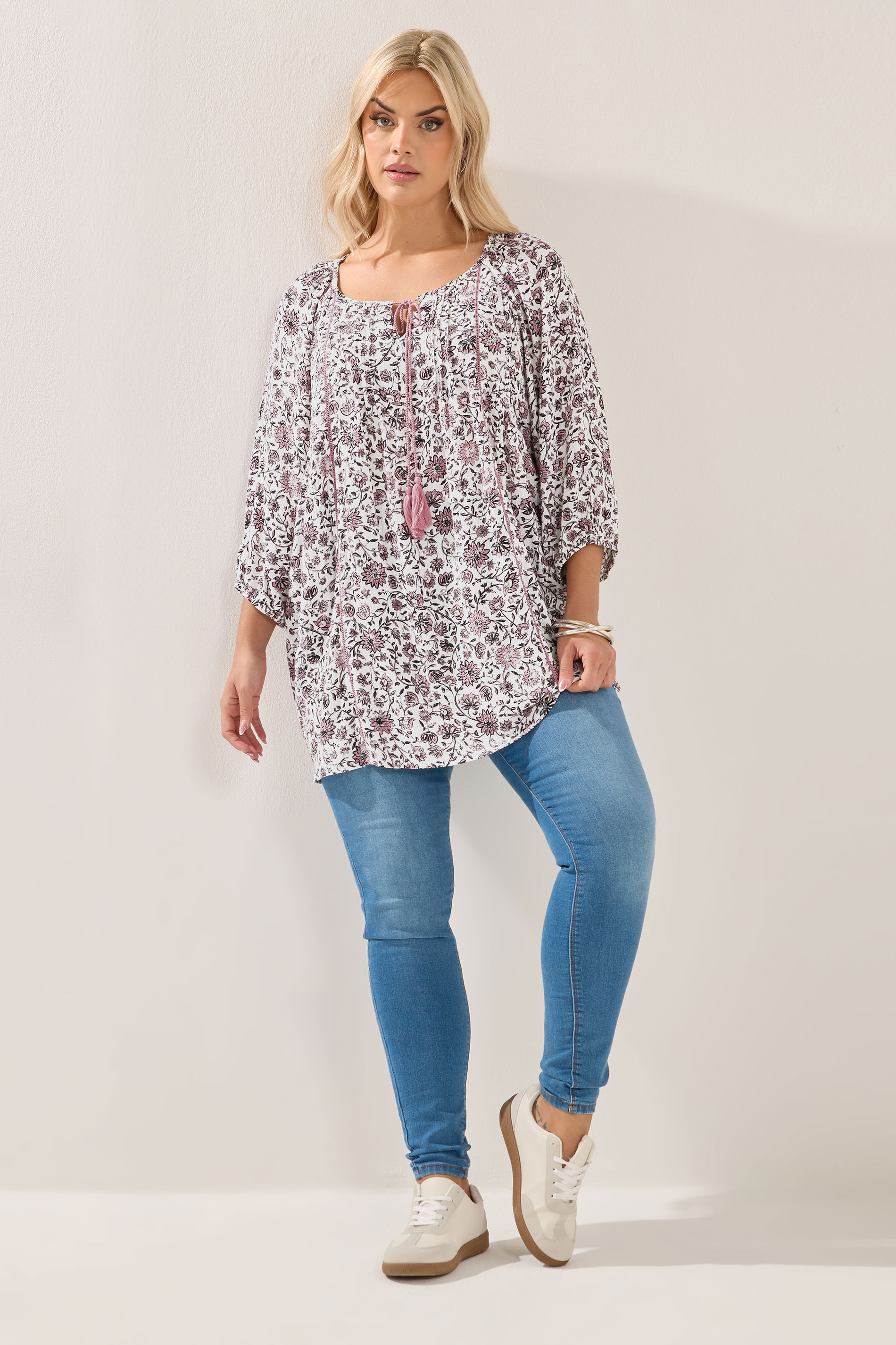 YOURS Plus Size Pink Paisley Print Sequin Tie Neck Top | Yours Clothing 3