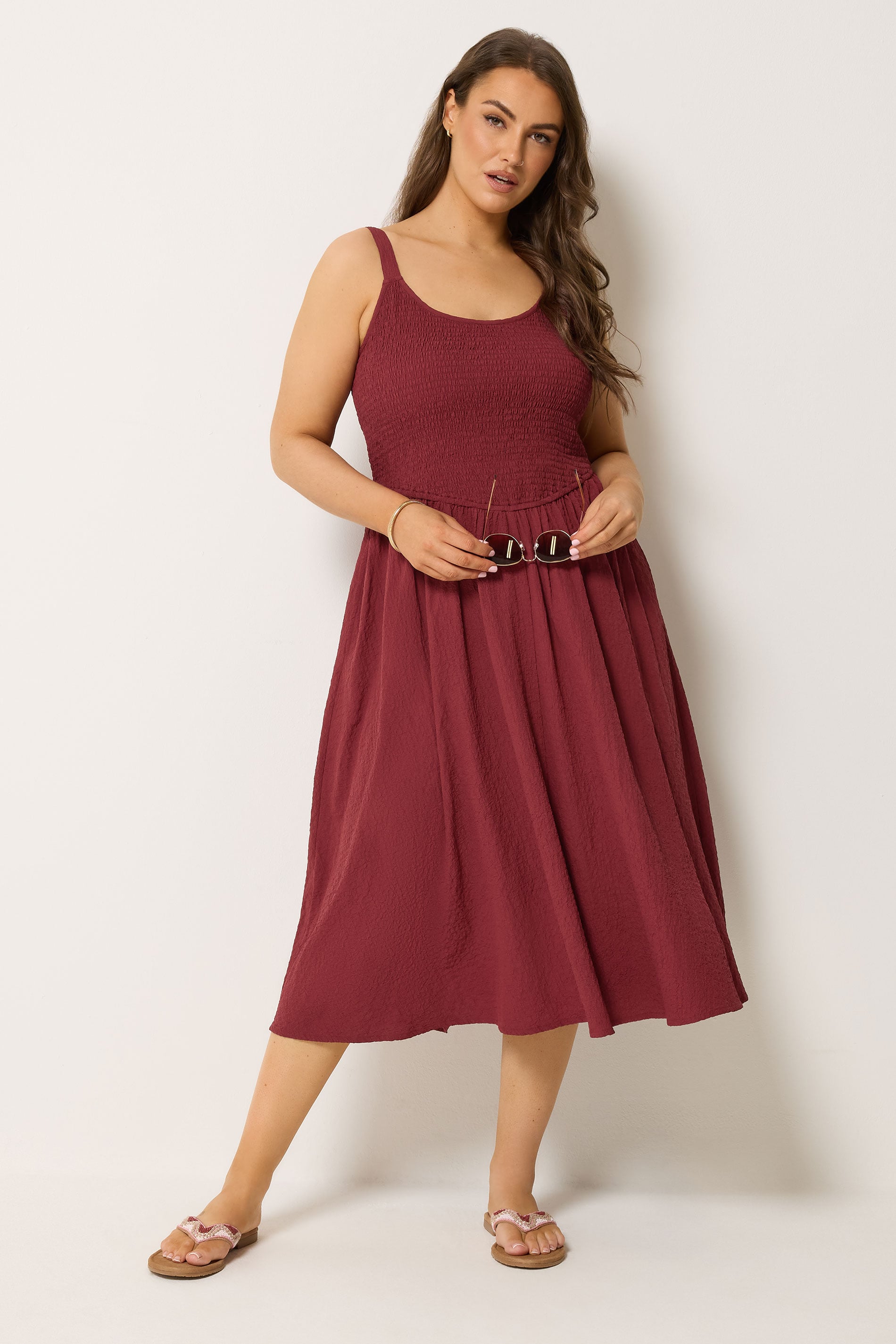 YOURS Plus Size Red Shirred Sundress | Yours Clothing 3