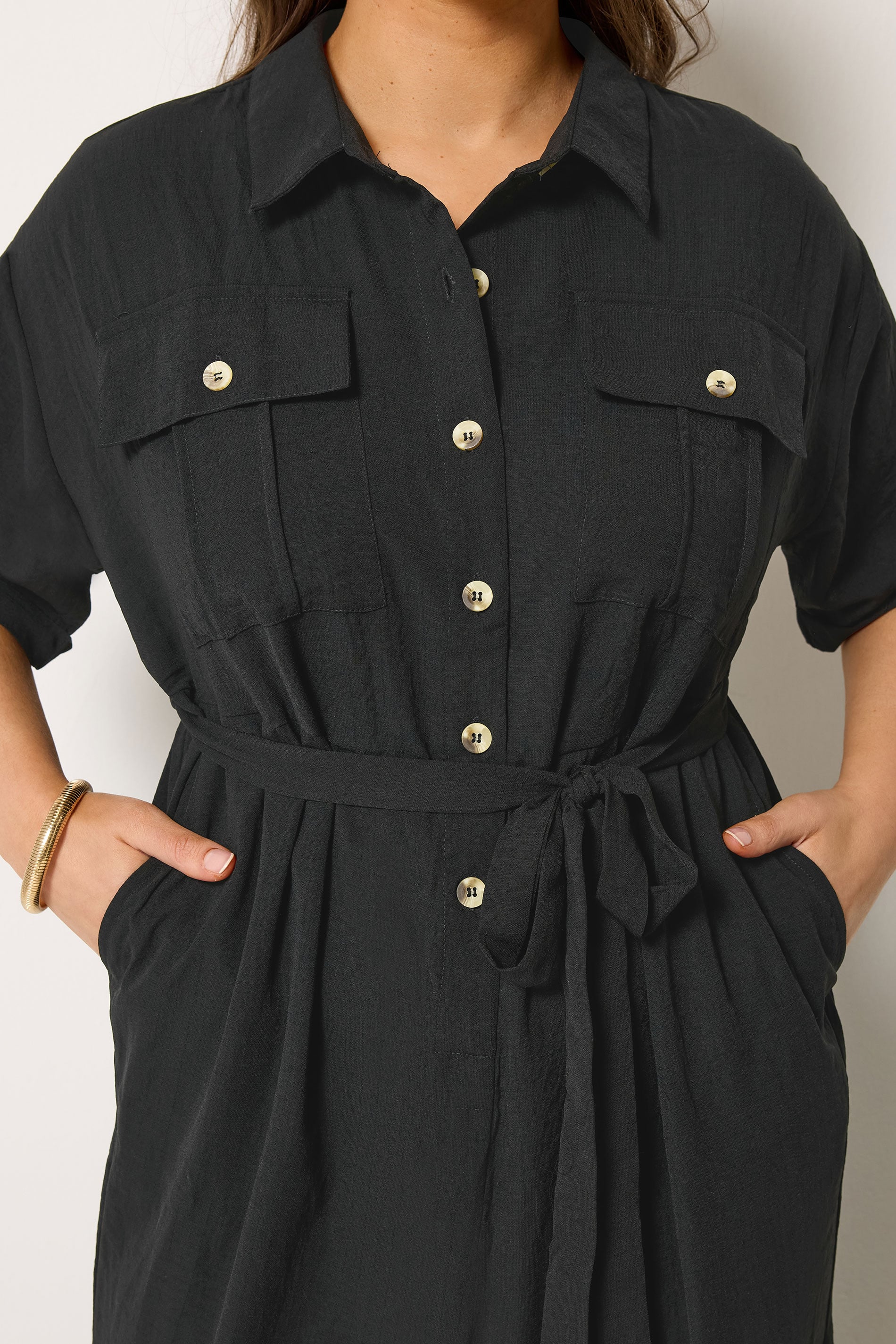 YOURS Plus Size Black Button Front Jumpsuit | Yours Clothing 4
