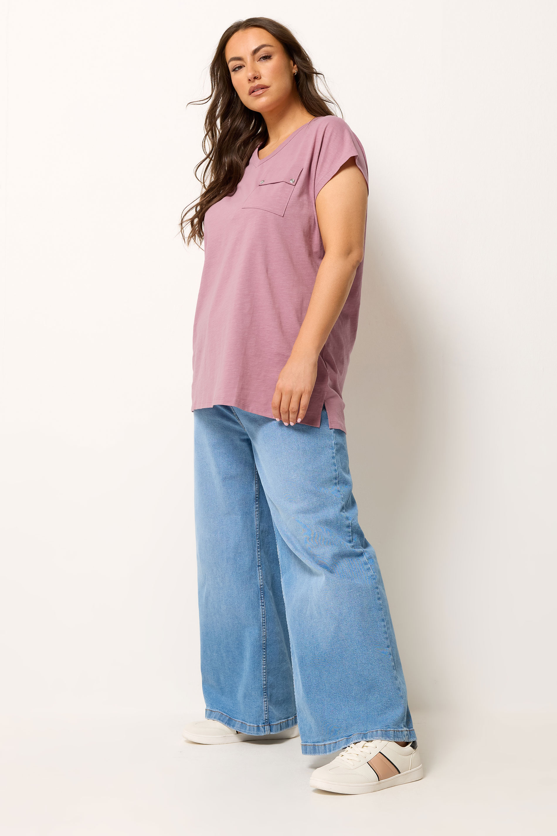 YOURS Plus Size Pink Stud Pocket T-Shirt | Yours Clothing 1