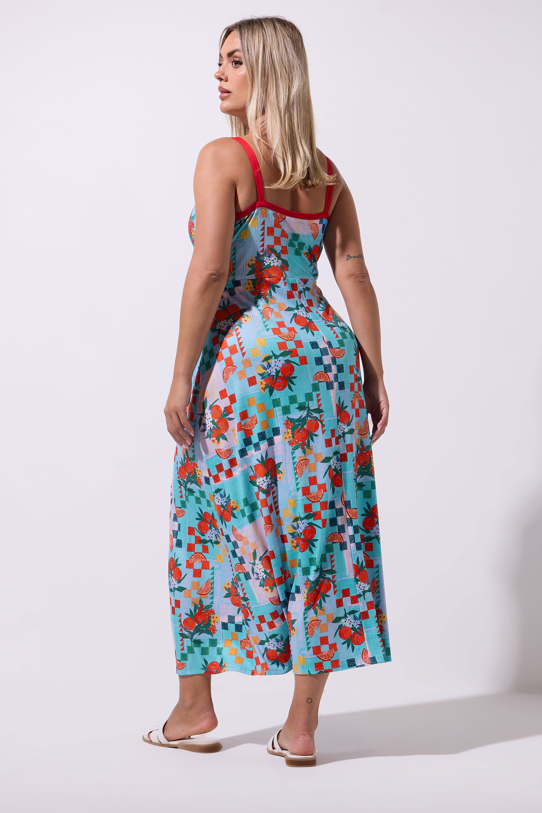 LIMITED COLLECTION Plus Size Blue Fruit Check Print Maxi Dress | Yours Clothing 2