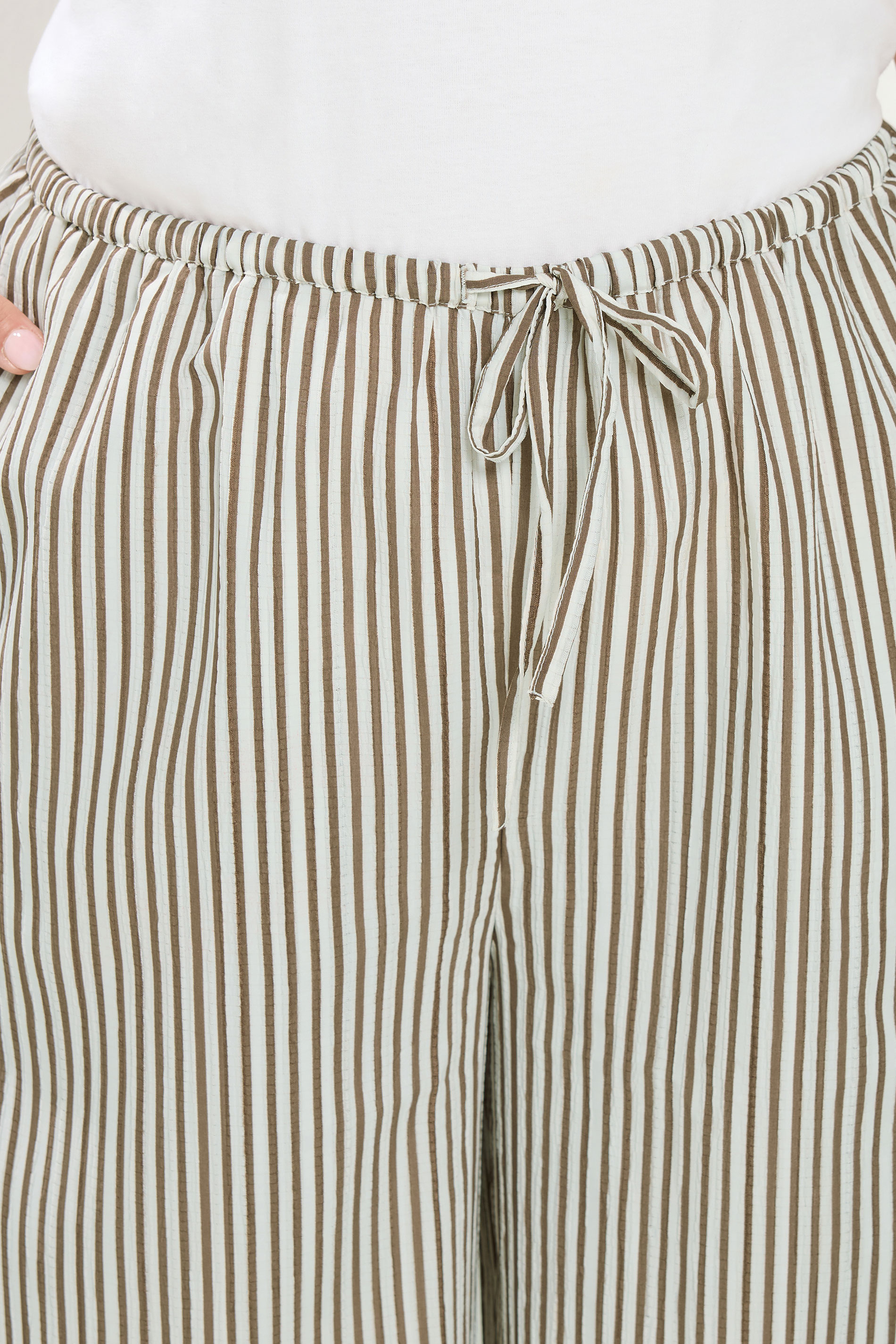 YOURS Plus Size Brown & White Striped Wide Leg Trousers | Yours Clothing 4
