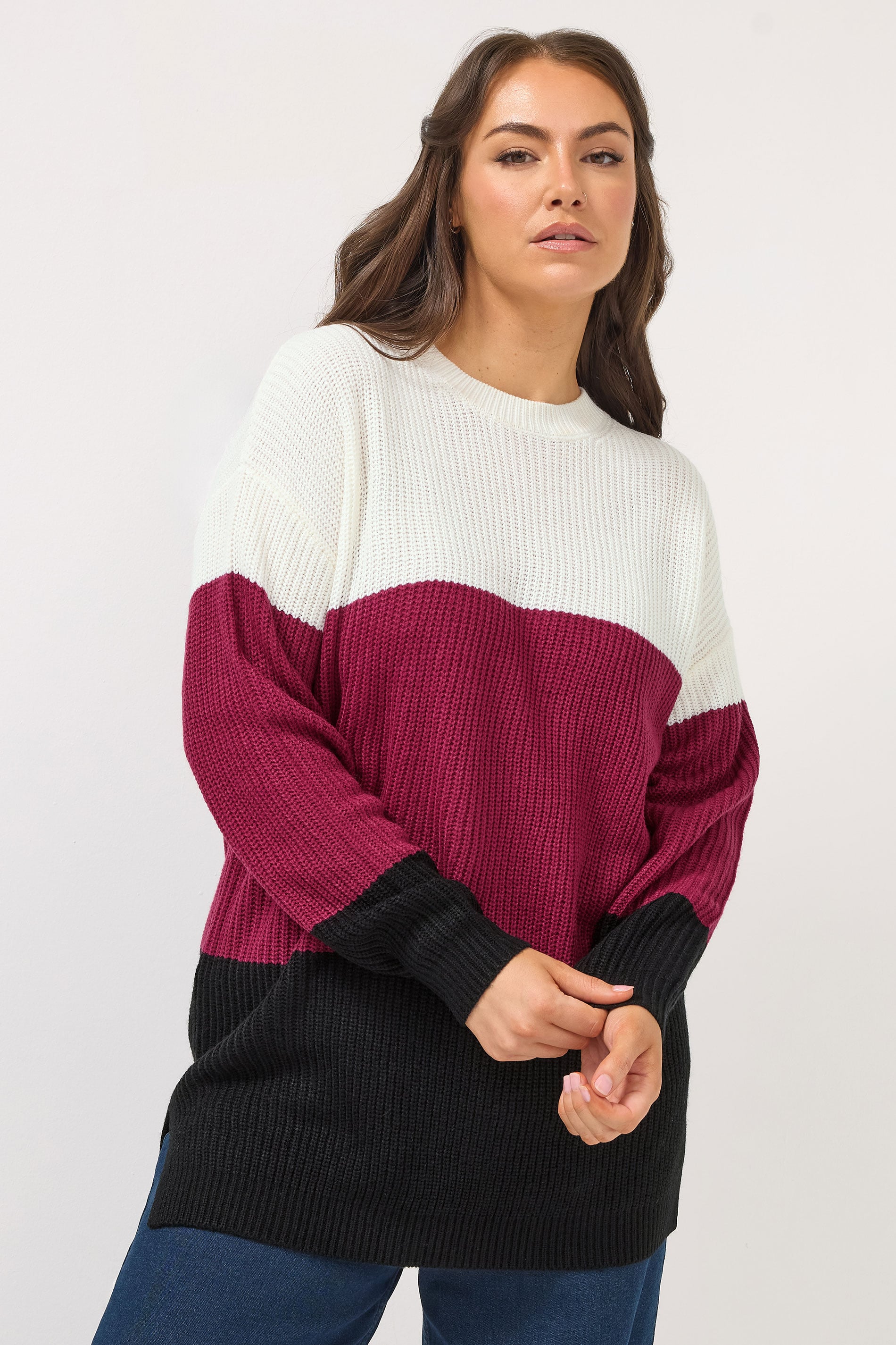 YOURS Plus Size Red Colourblock Jumper | Yours Clothing 3
