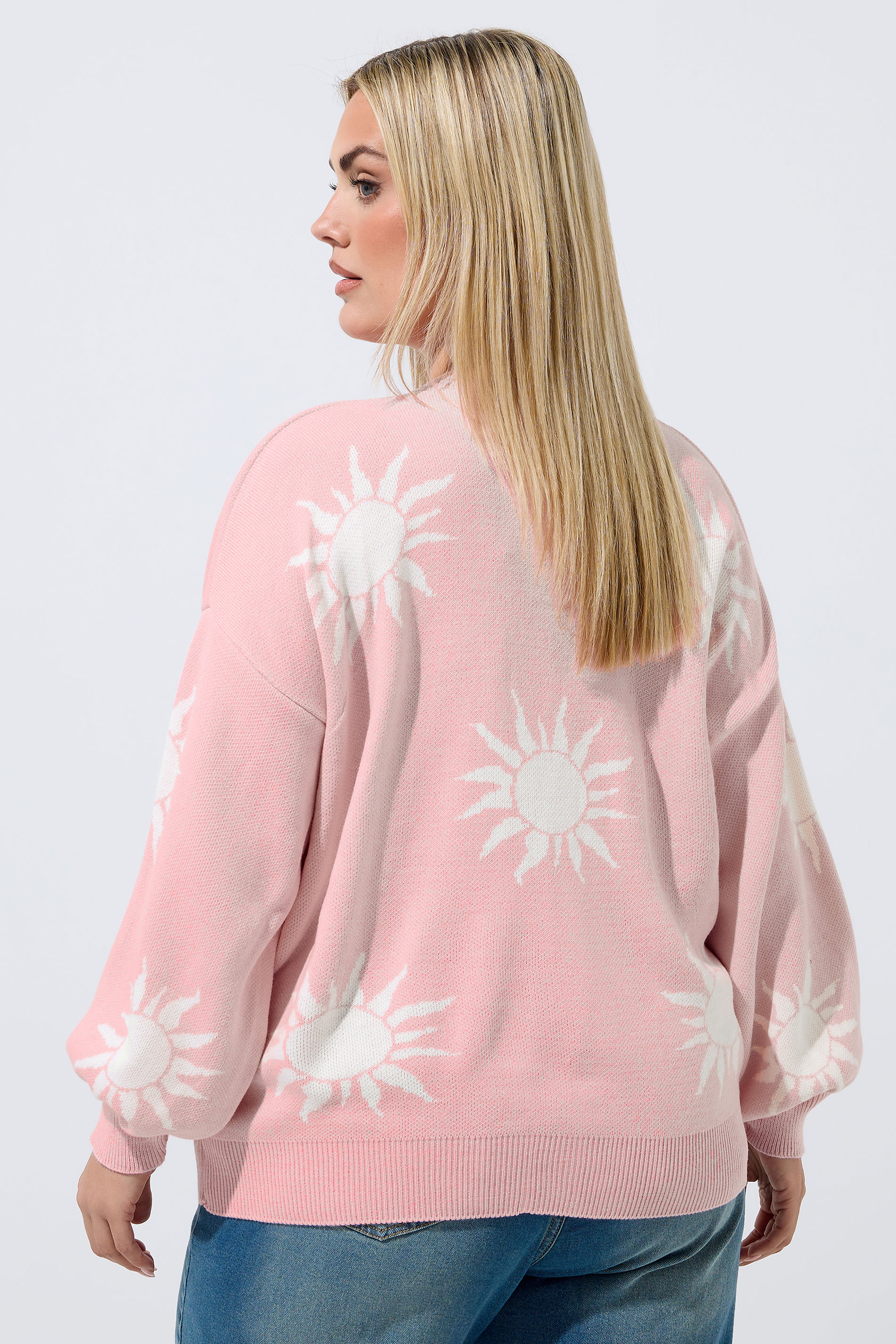 LIMITED COLLECTION Plus Size Pink Sun Balloon Sleeve Knitted Cardigan | Yours Clothing 4