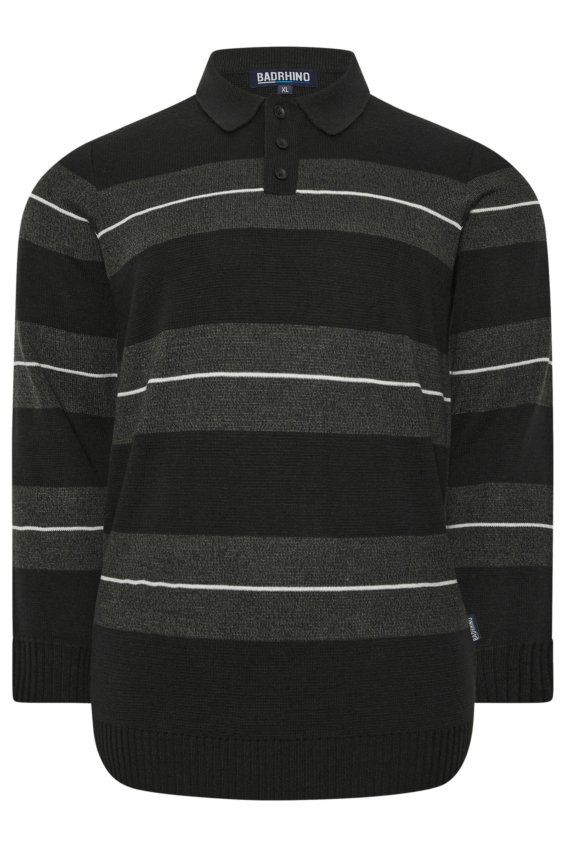 BadRhino Big & Tall Black Stripe Collared Knitted Polo | BadRhino 6
