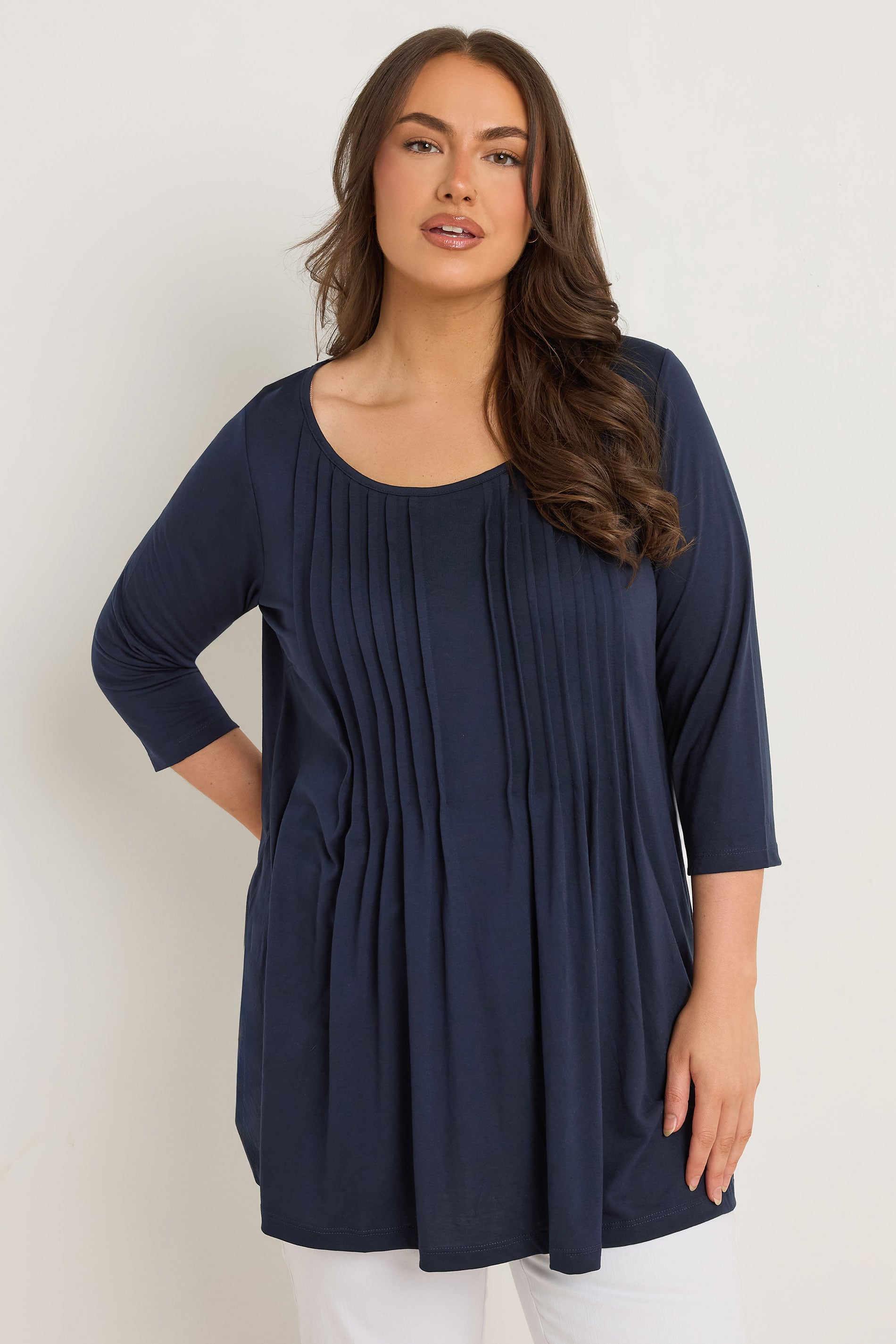 Evans Women's Blue Plus Navy Pintuck Modal Top Size 26-28