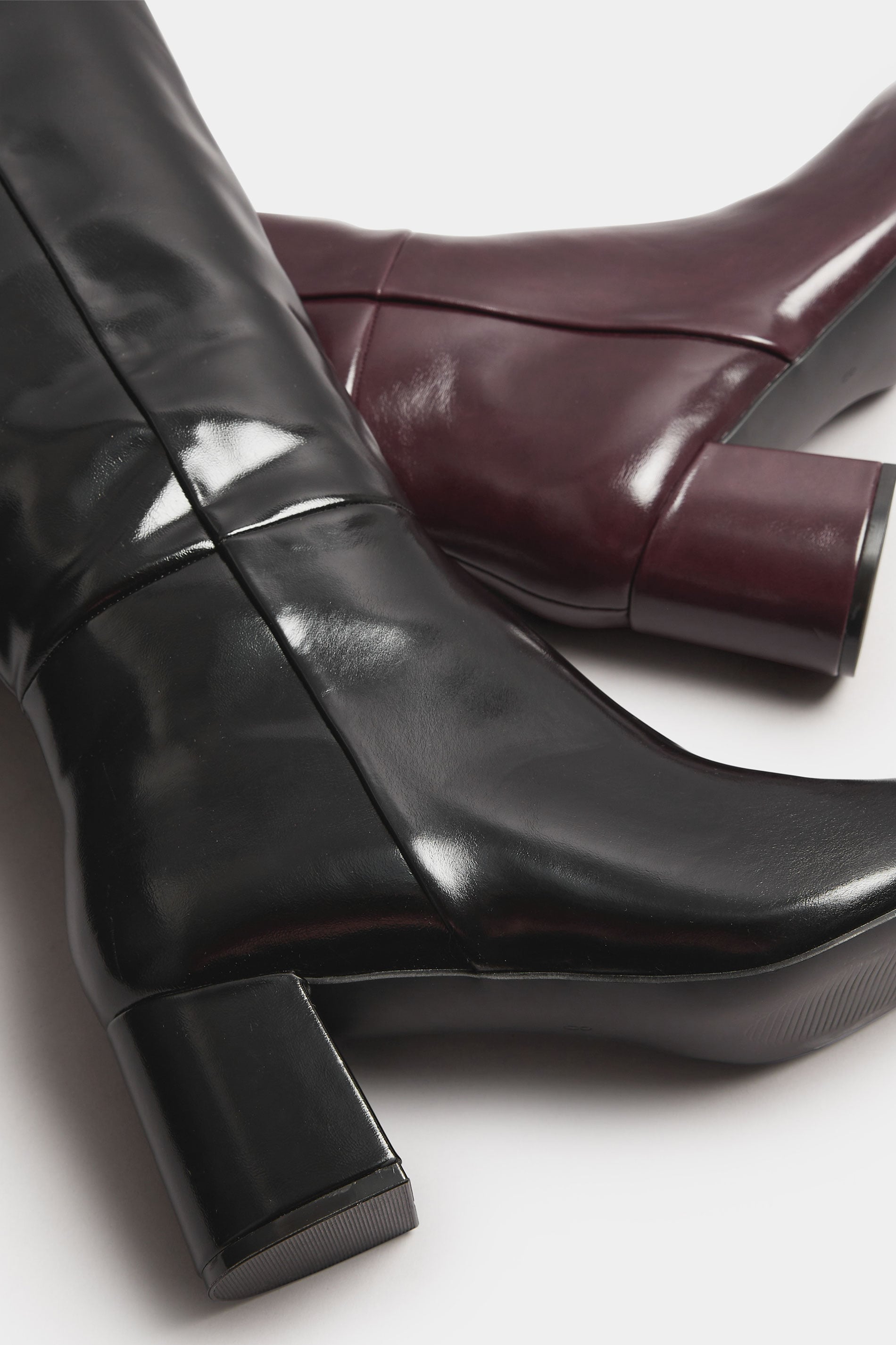 LTS Black Patent Knee High Block Boots In Standard Fit | Long Tall Sally 5