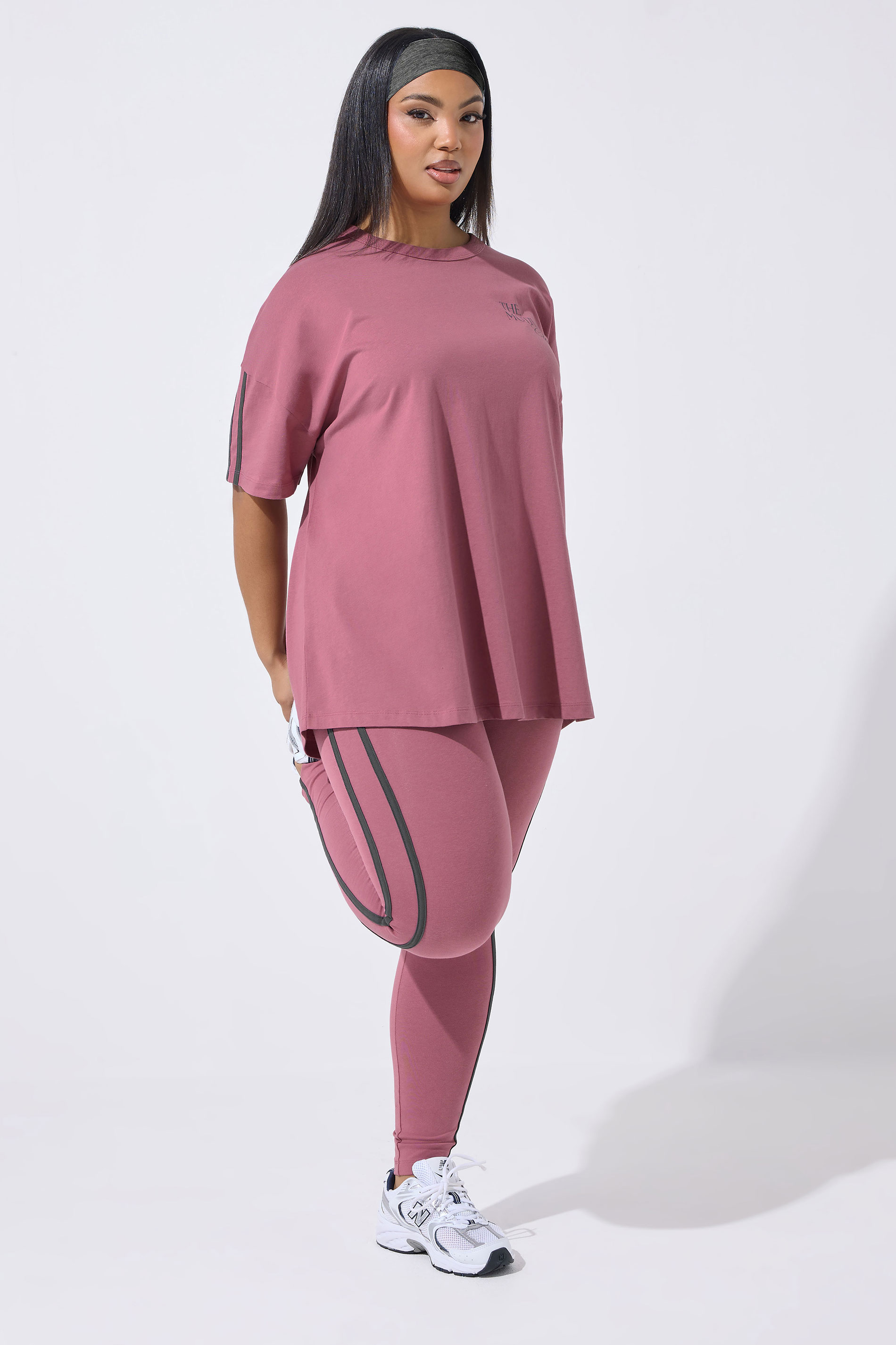 YOURS ACTIVE Plus Size Pink Side Stripe Leggings | Yours Clothing 1