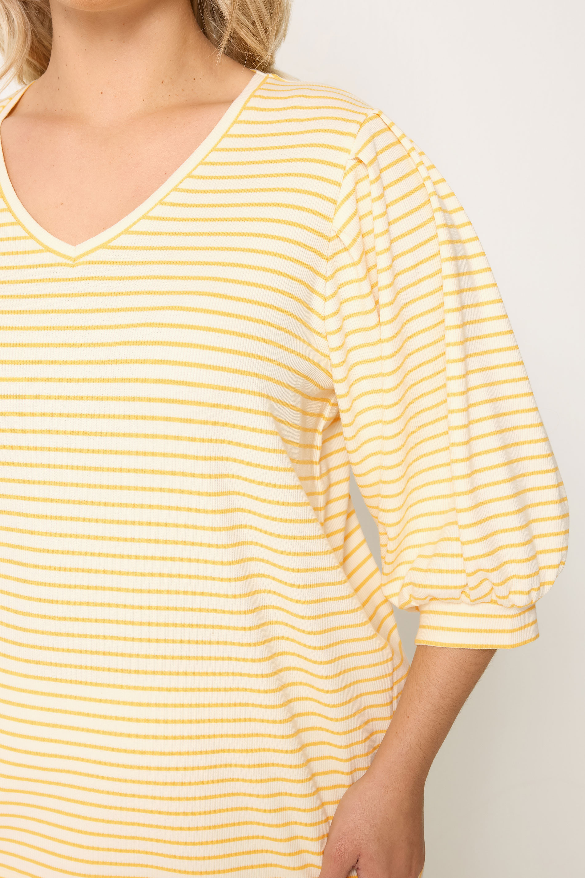 YOURS Plus Size Yellow Stripe Balloon Sleeve Top | Yours Clothing 4