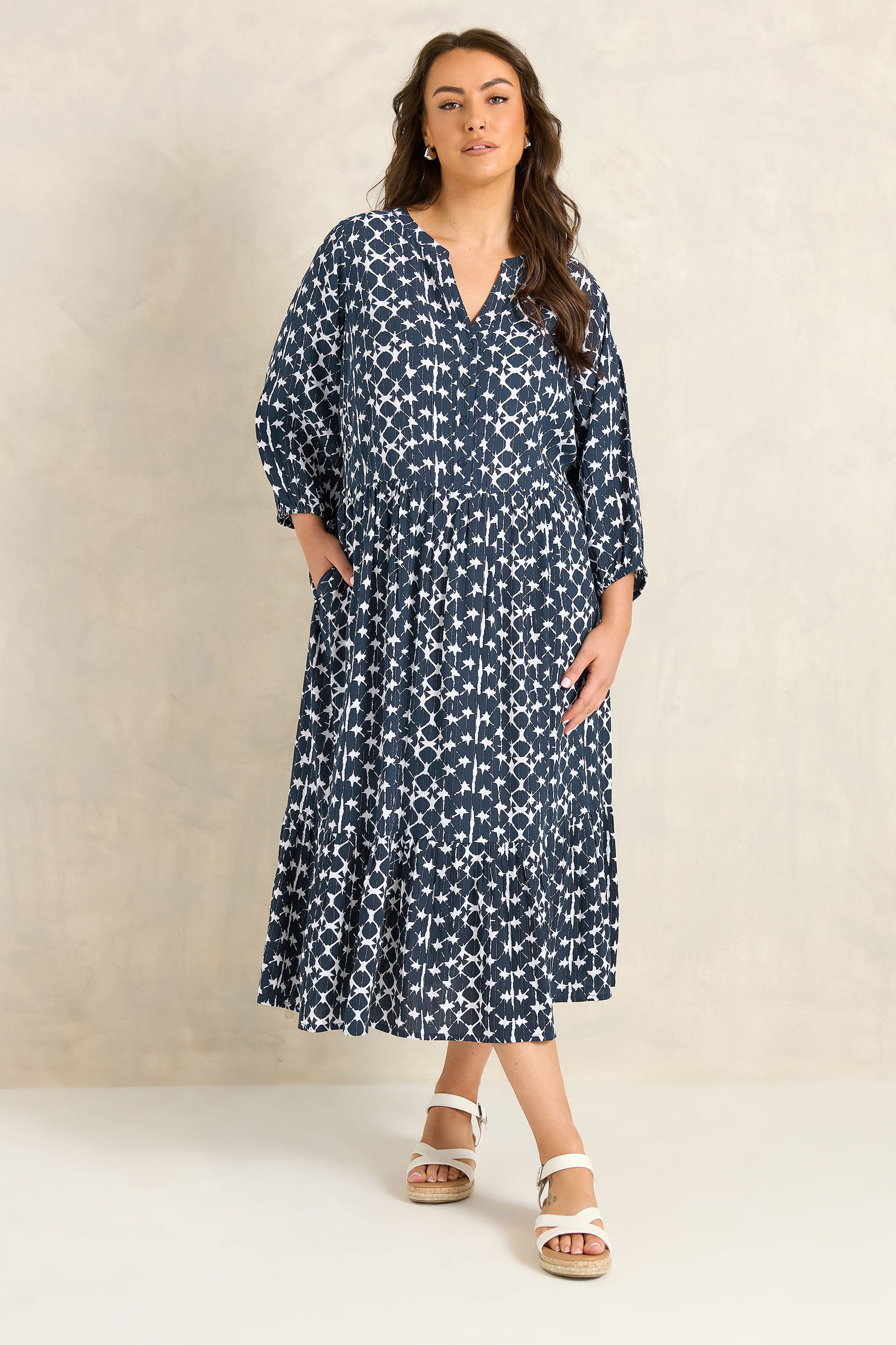 Evans Women's Blue Plus Navy Tie Dye Tiered Dress Size 16