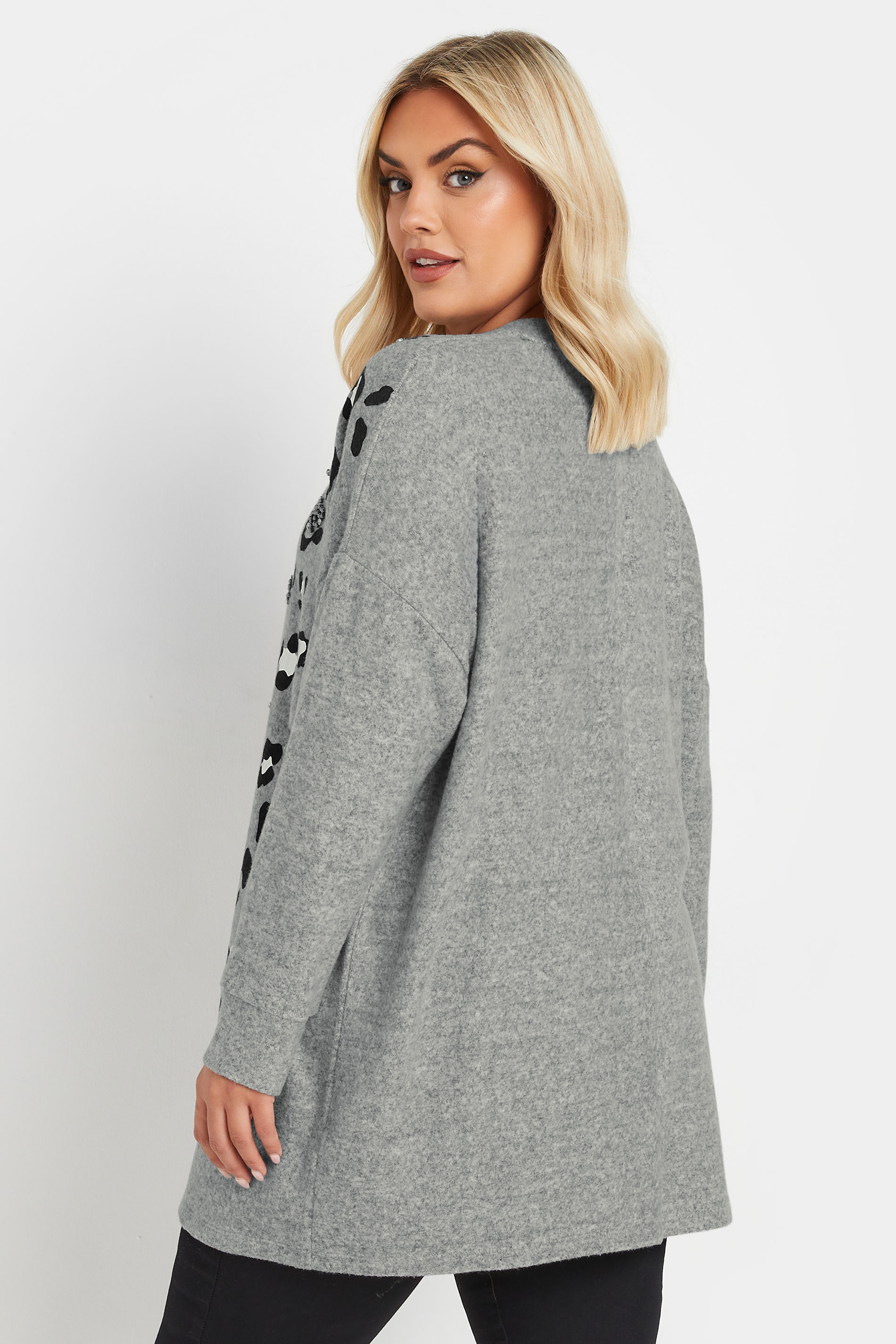 YOURS Plus Size Grey Soft Touch Leopard Print Jumper | Yours Clothing 2
