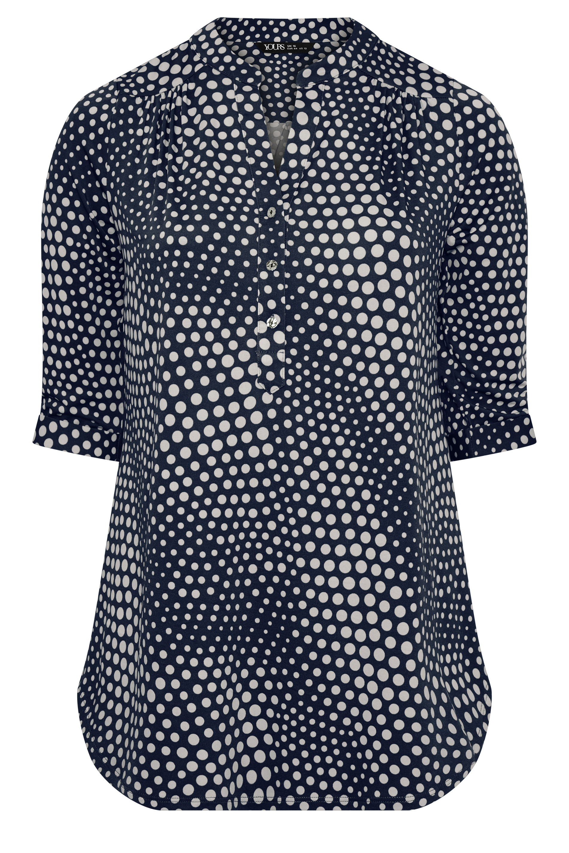 YOURS Plus Size Navy Blue Polka Dot Half Placket Shirt | Yours Clothing 5
