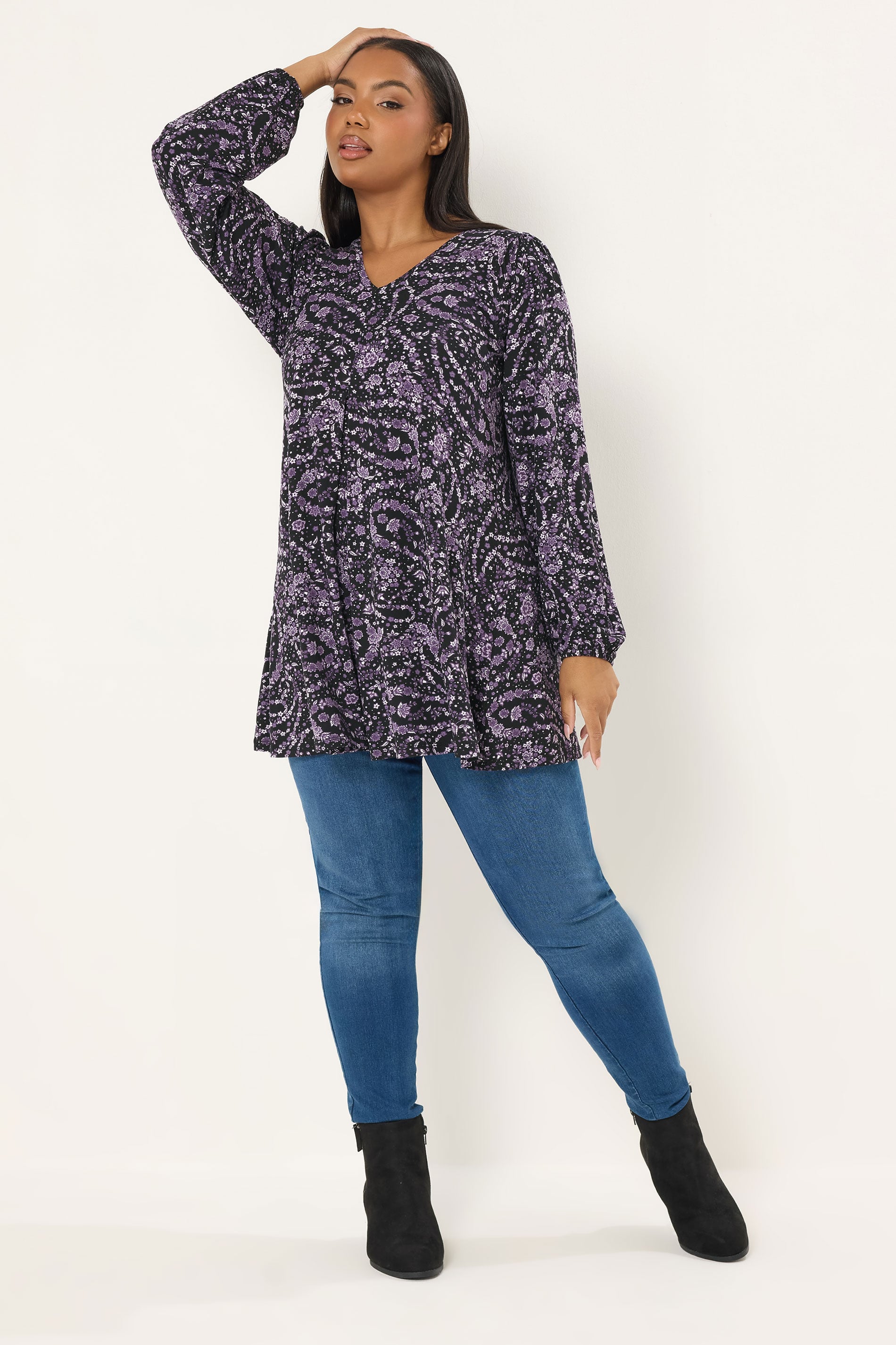 YOURS Plus Size Purple Paisley Print Pleat Front Top | Yours Clothing 1