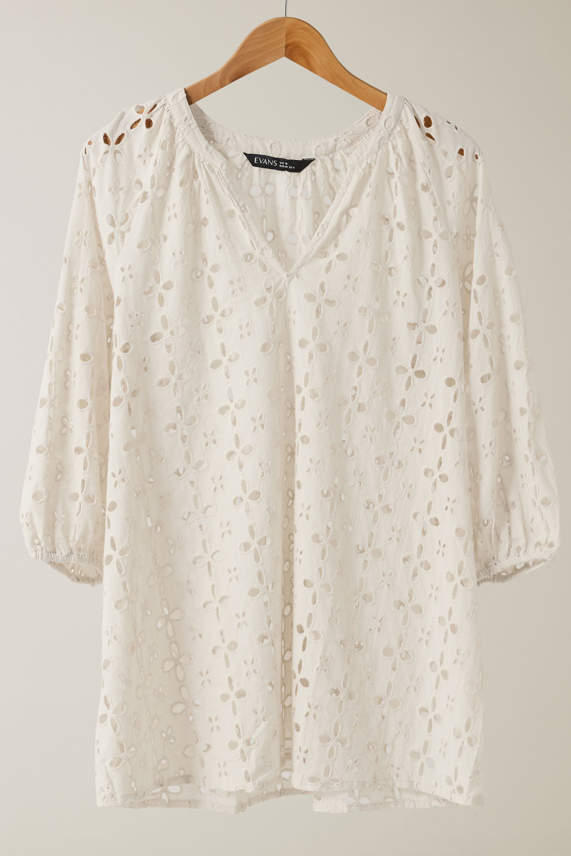 EVANS Plus Size Cream Long Sleeve Broderie Blouse | Evans 6