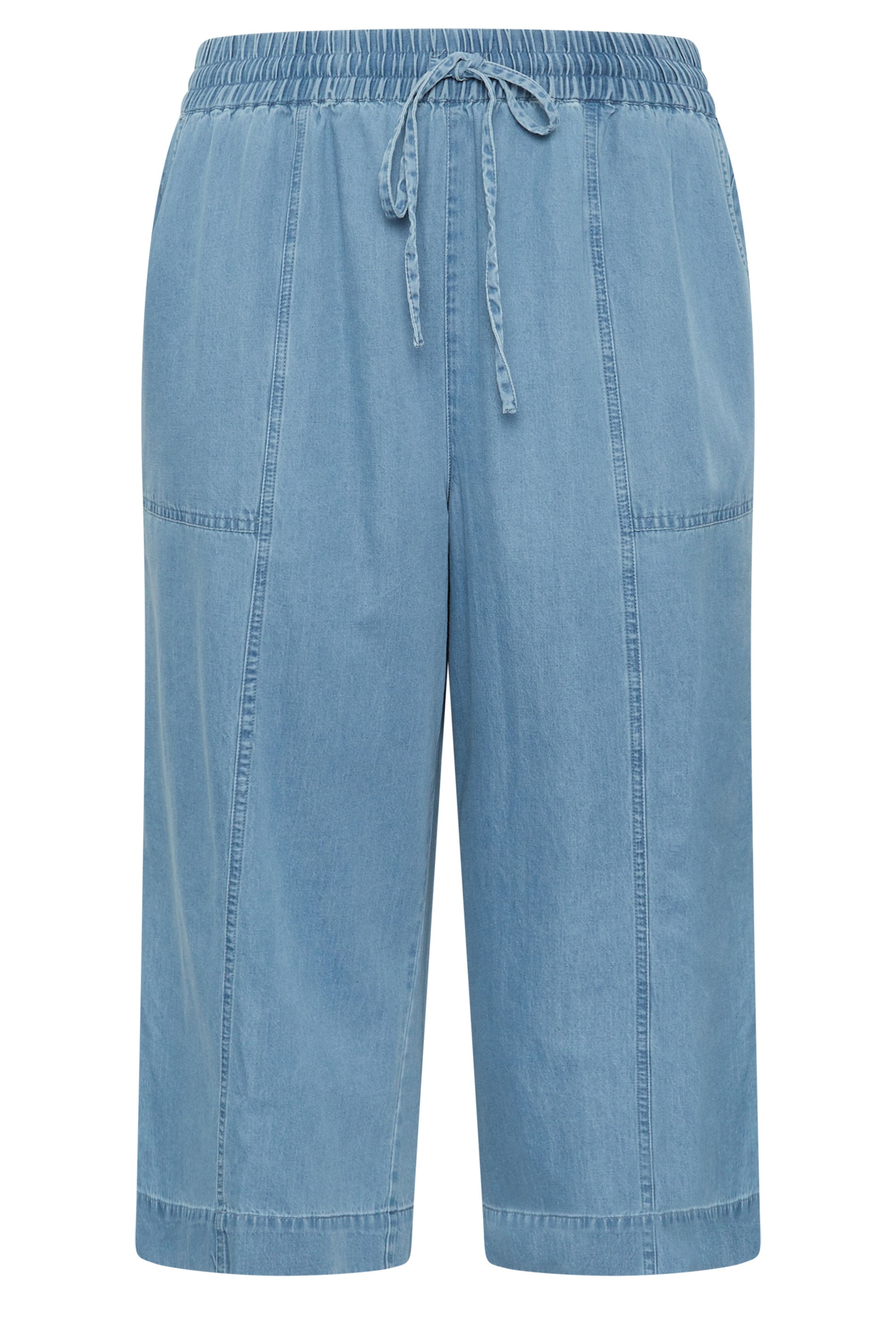 EVANS Plus Size Mid Blue Cropped Pull On Cotton Trousers | Evans 5