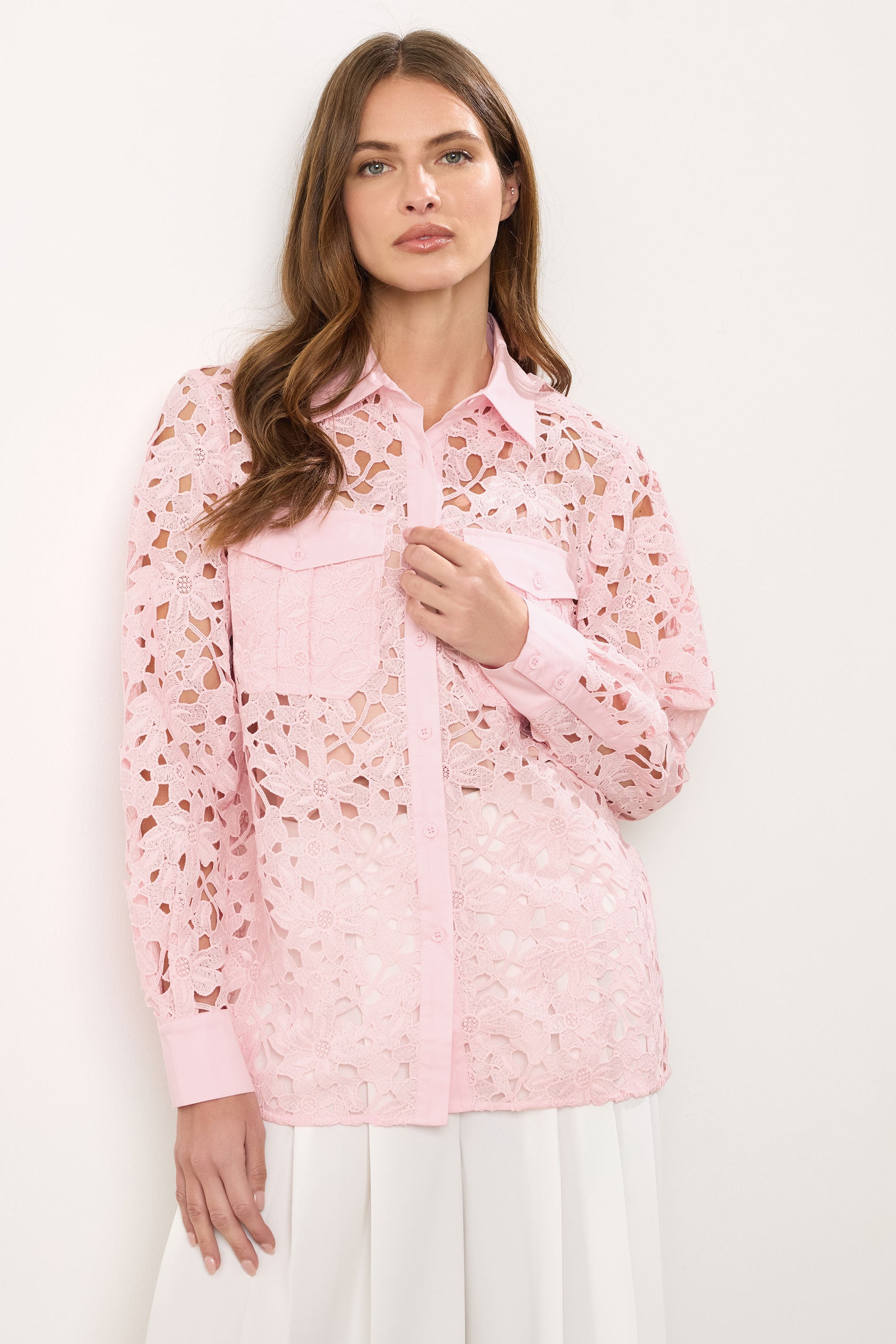 STAR Pink Lace Button Through Shirt | StarByJM 1