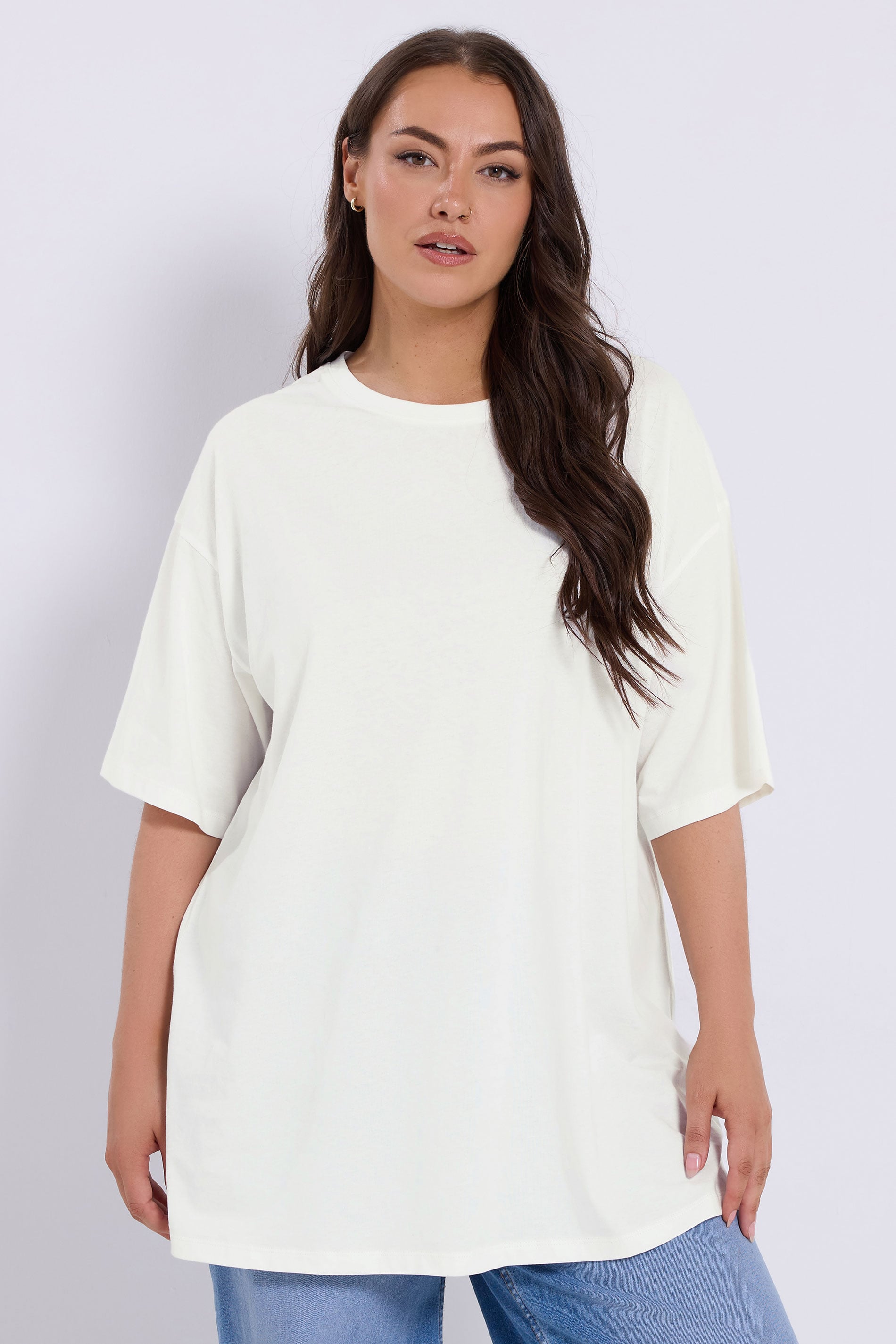 YOURS Plus Size White Relaxed Longline T-Shirt | Yours Clothing 3