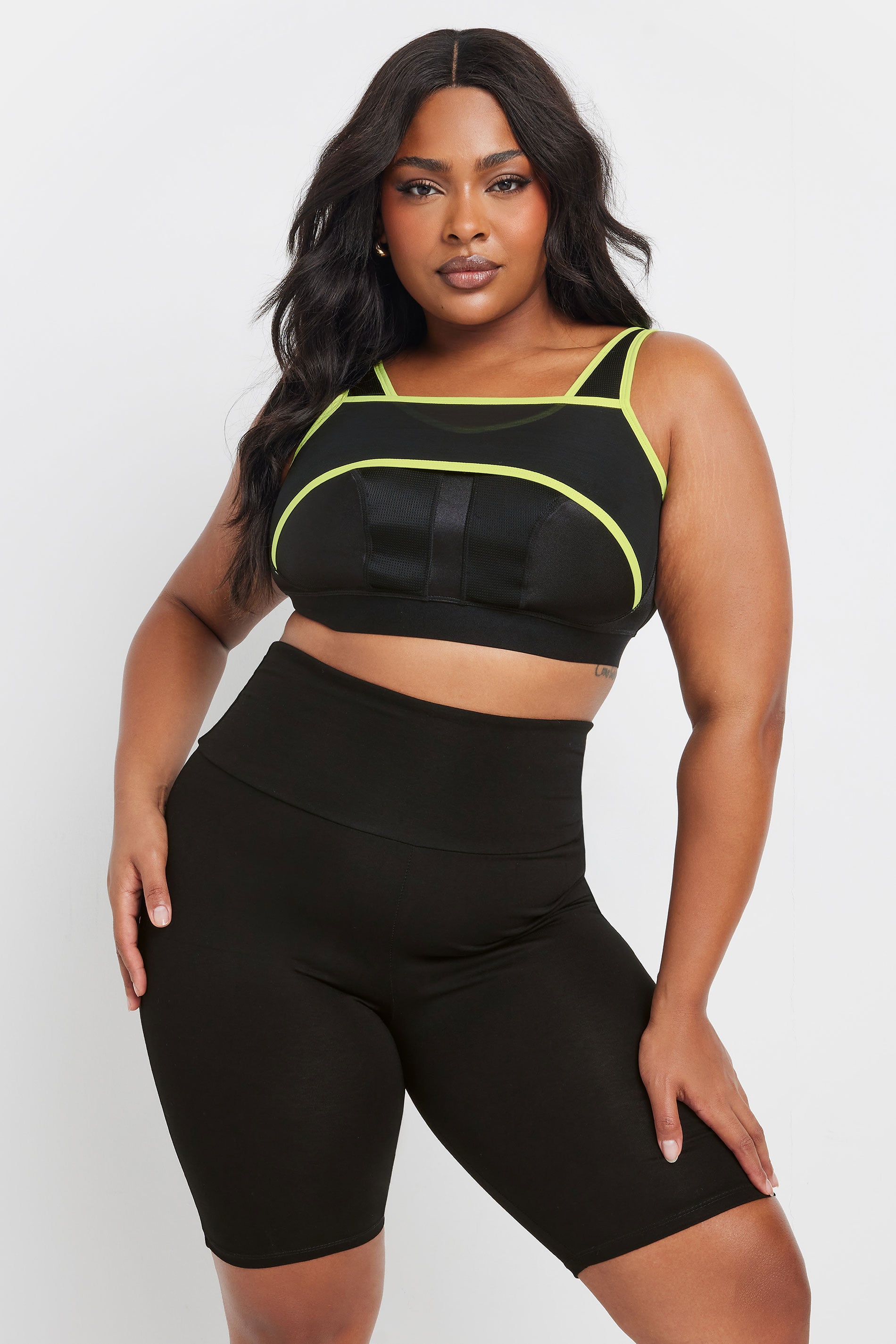 YOURS Plus Size Black Mesh Contrast Trim Non Padded Sports Bra | Yours Clothing 2