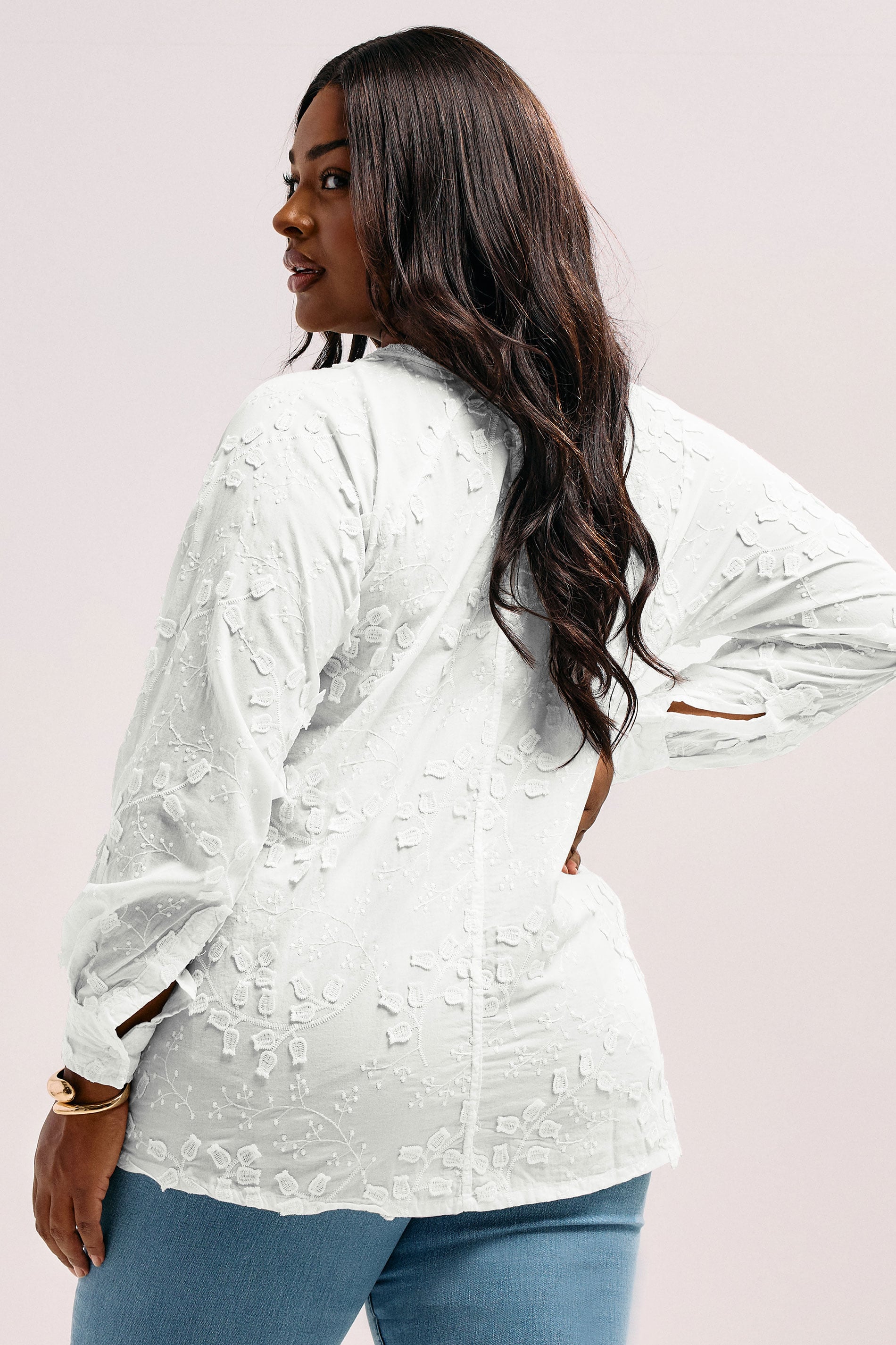 YOURS Plus Size White Floral Embroidered Tie Neck Blouse | Yours Clothing 4