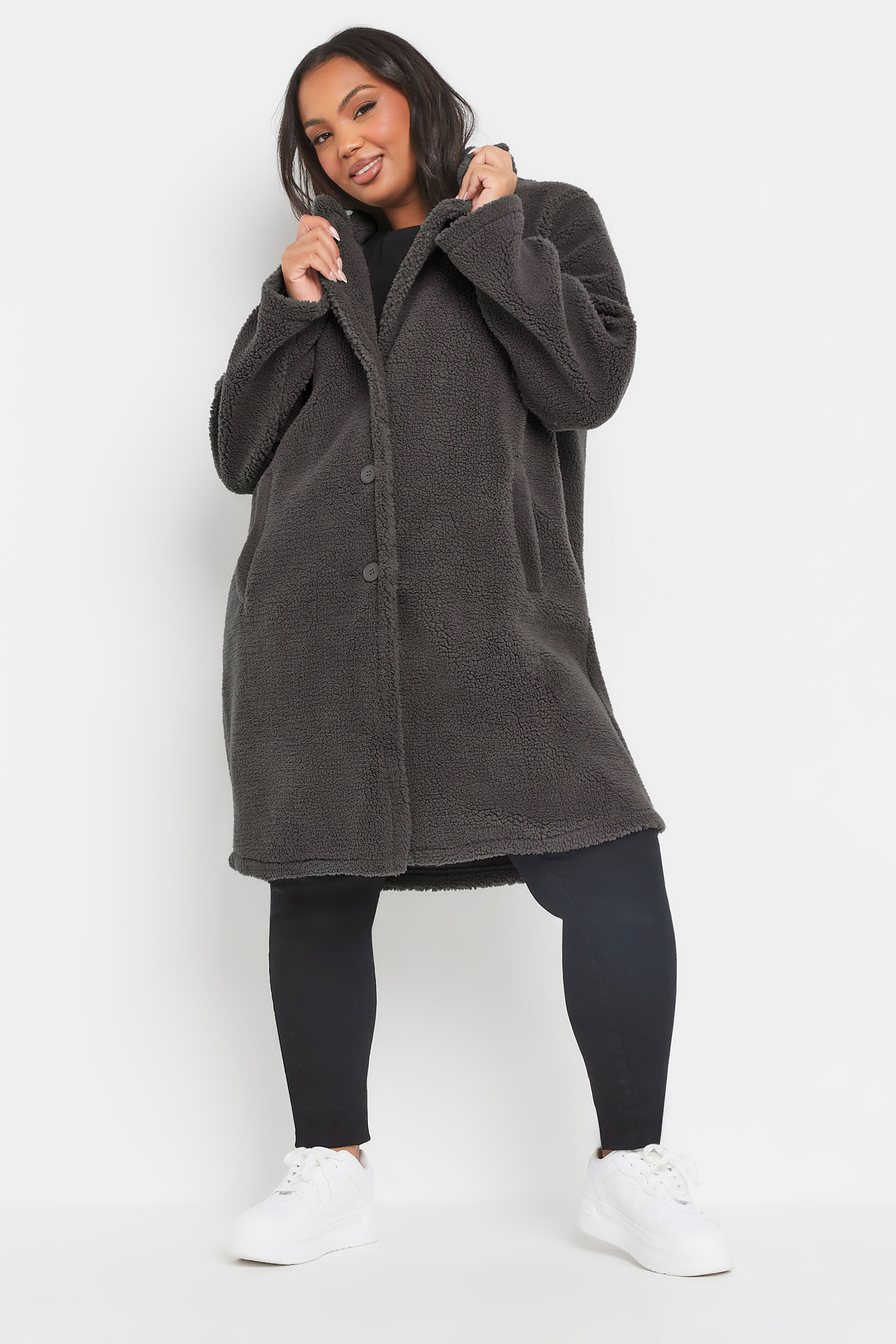 YOURS Plus Size Grey Faux Fur Teddy Coat | Yours Clothing 1