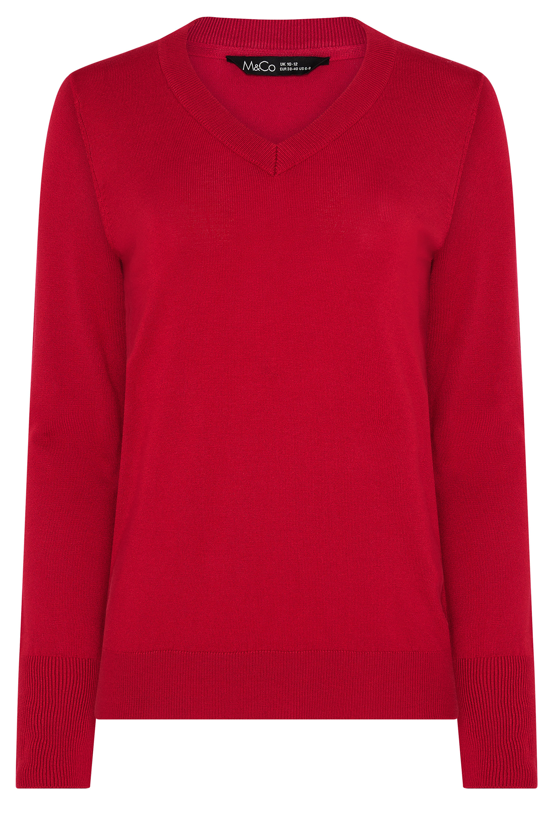 M&Co Red Long Sleeve V-Neck Jumper | M&Co 5