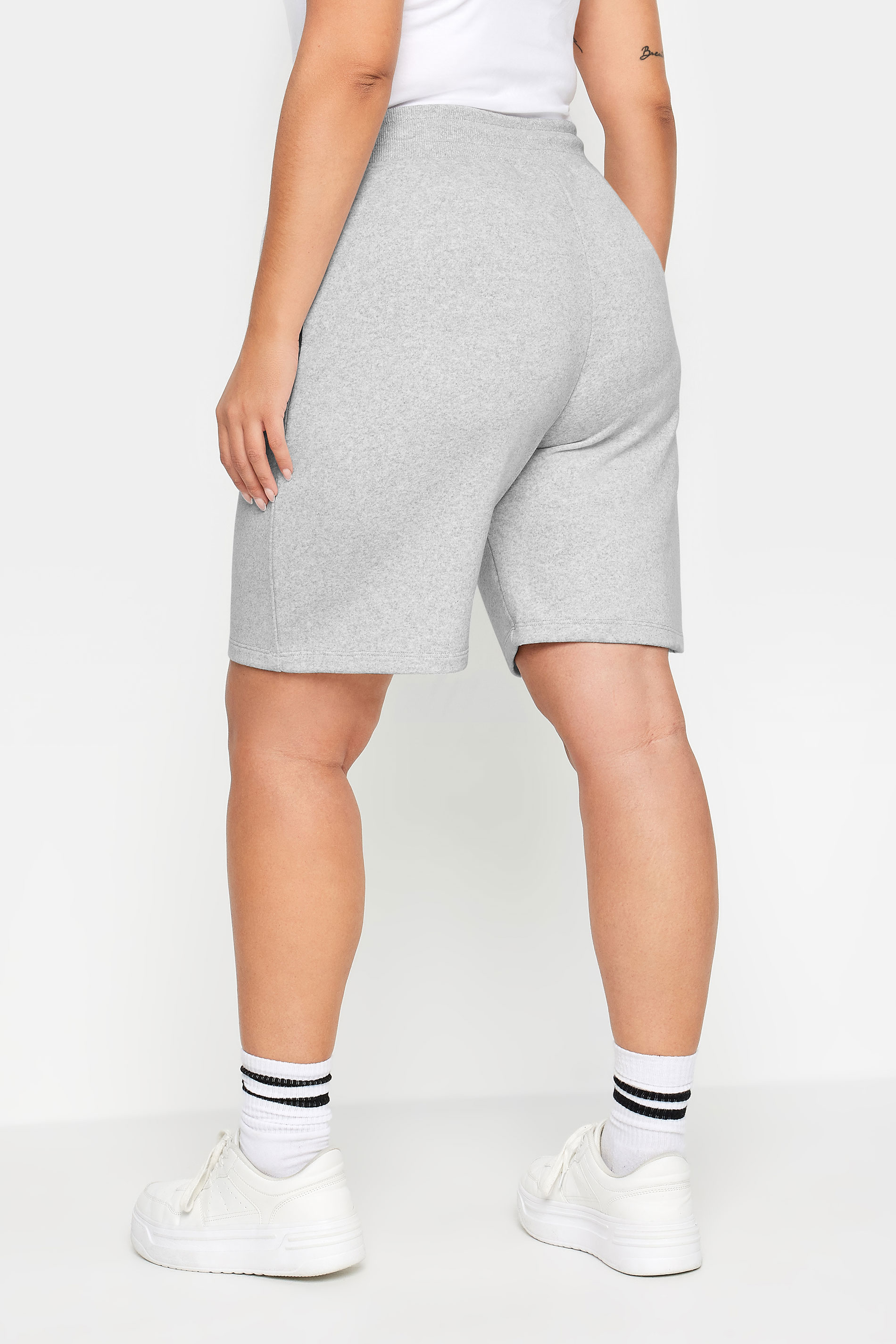 YOURS Plus Size Light Grey Elasticated Jogger Shorts | Yours Clothing 3