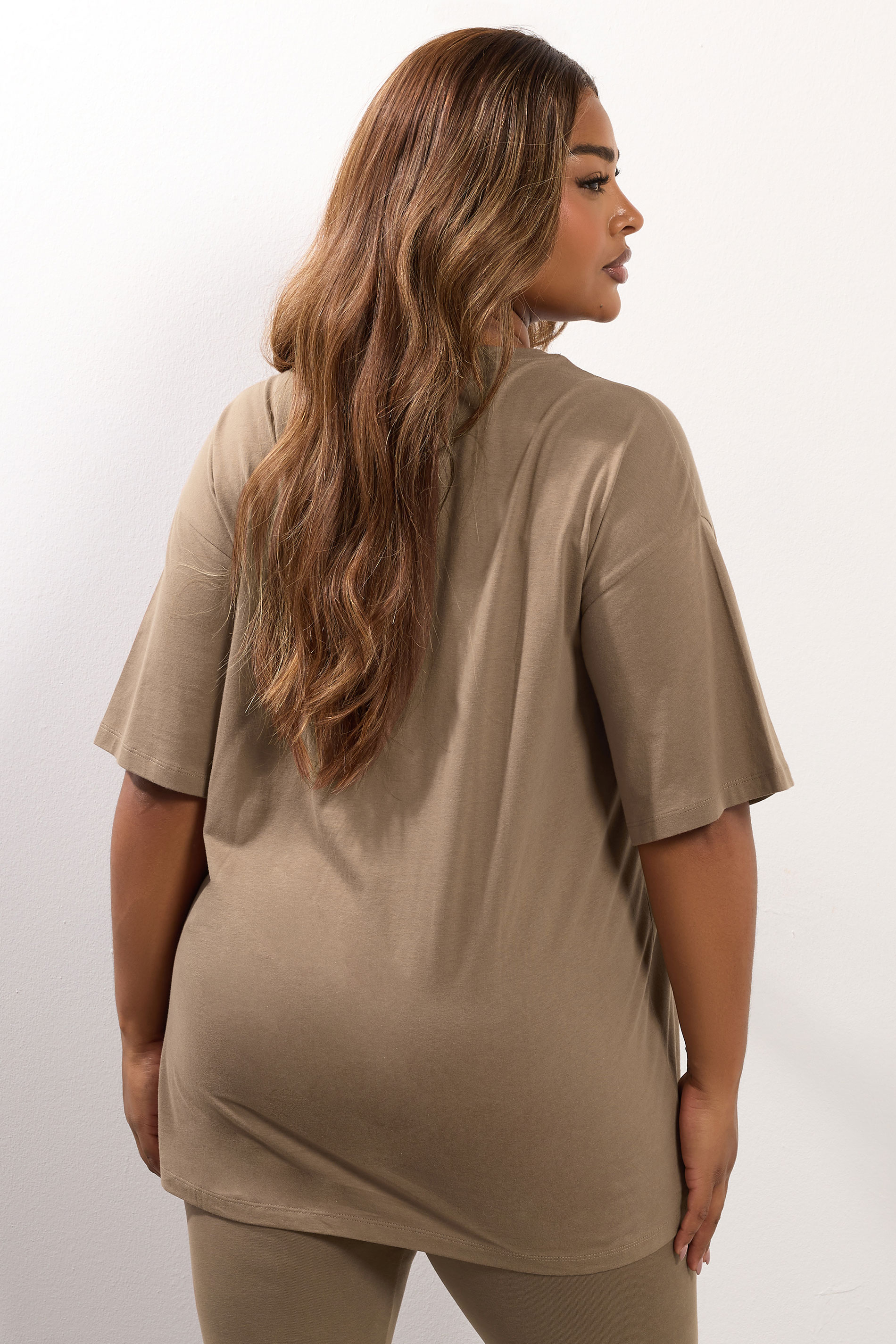 YOURS Plus Size Natural Brown Relaxed Longline T-Shirt | Yours Clothing 2