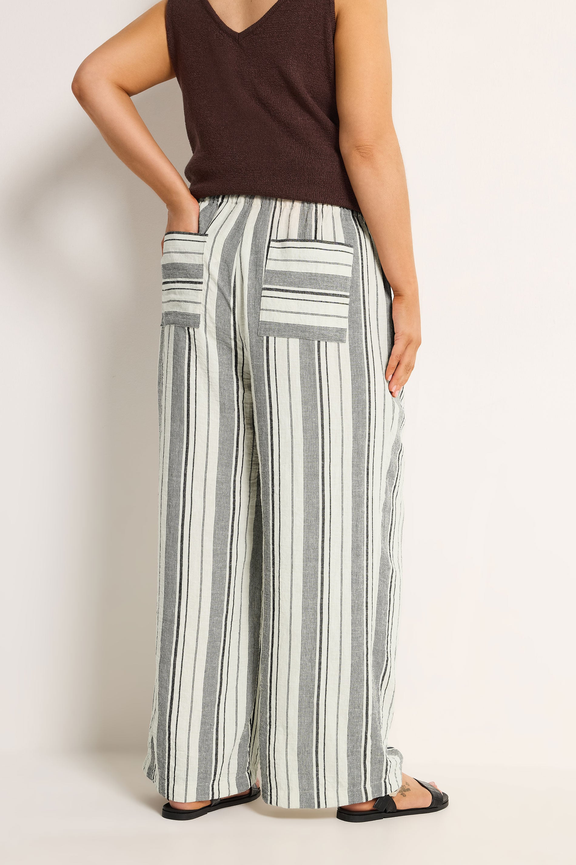 YOURS Plus Size Natural Brown Stripe Linen Look Trousers | Yours Clothing 4