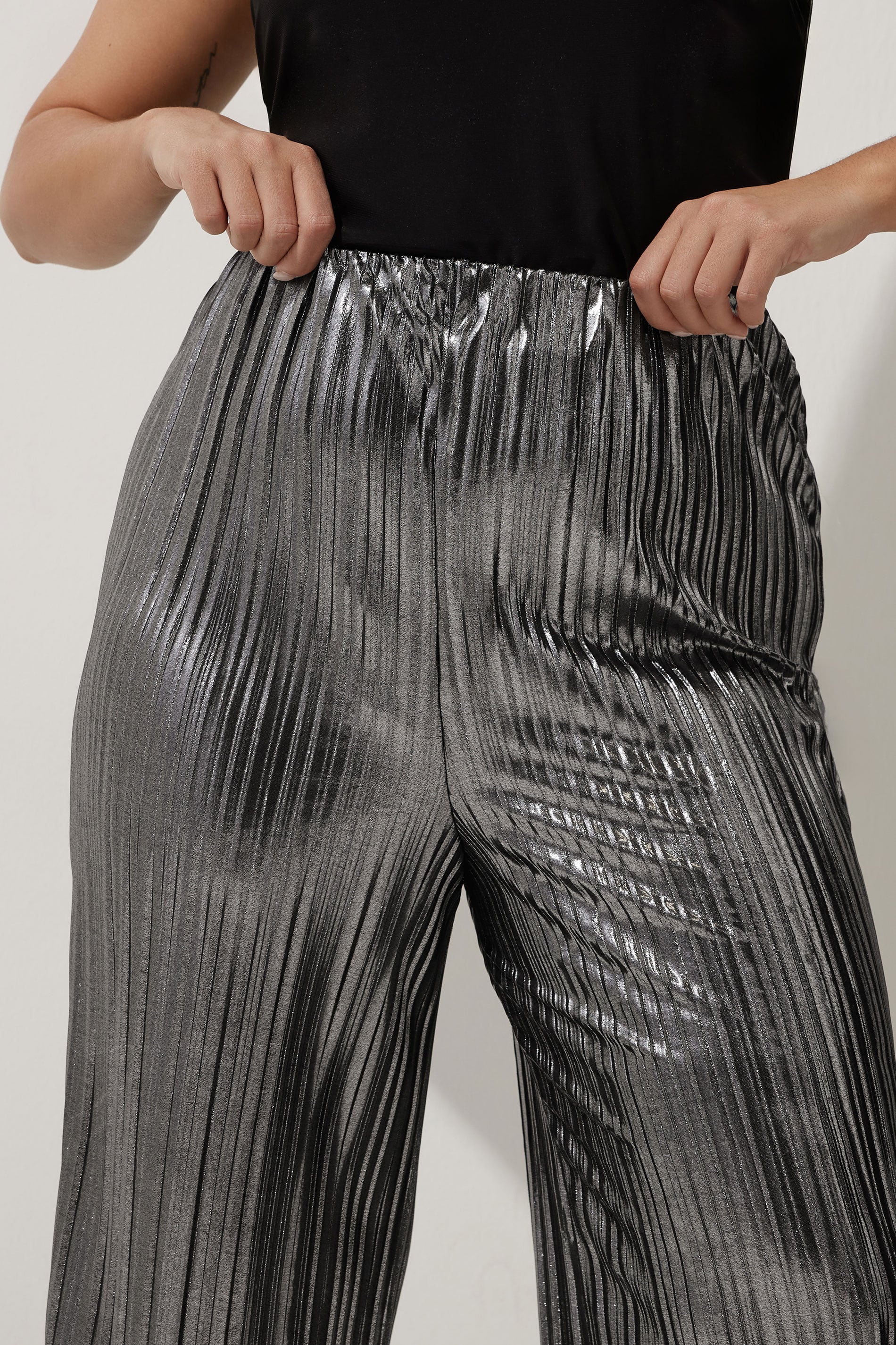 LIMITED COLLECTION Plus Size Silver Metallic Plisse Trousers | Yours Clothing  5