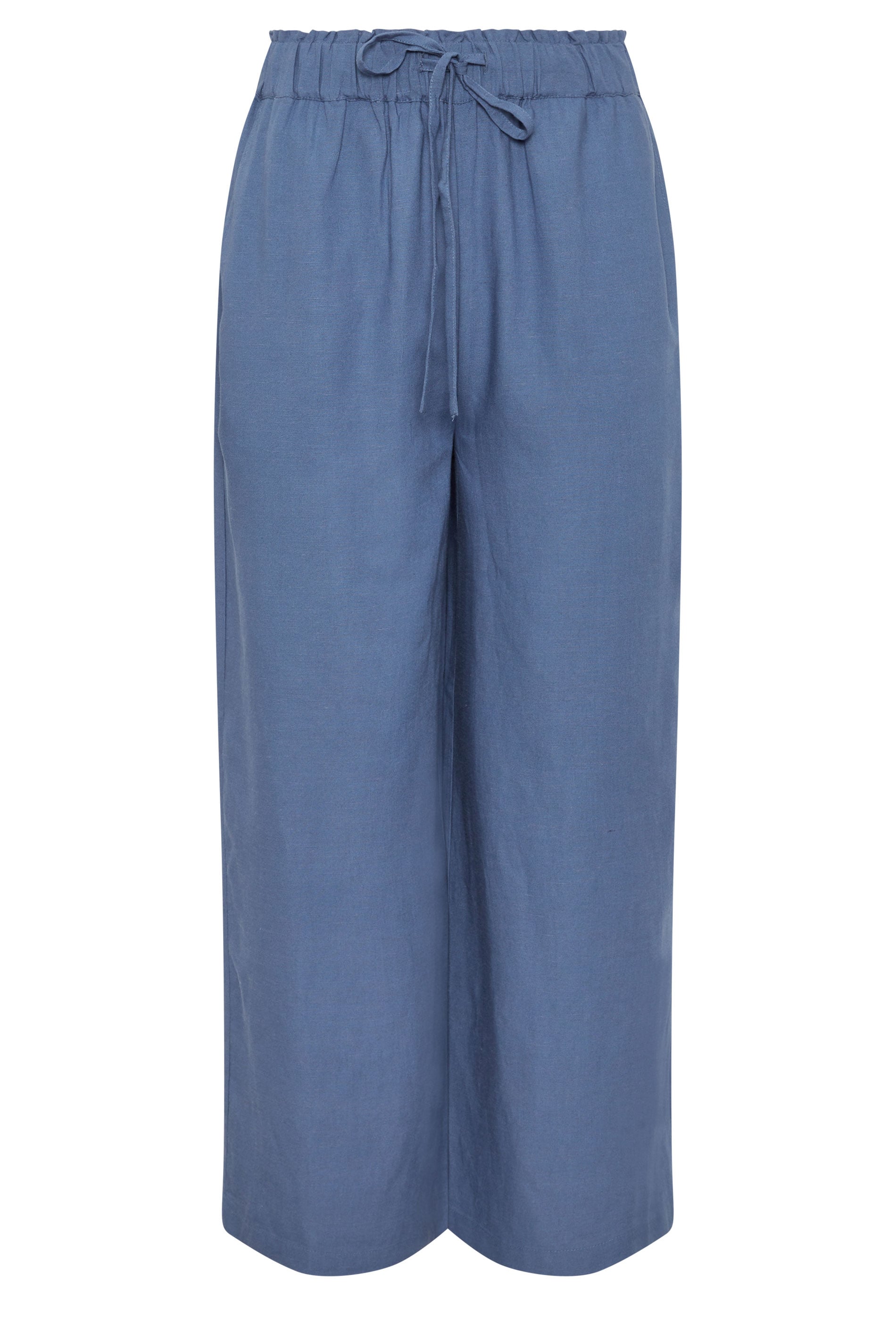 LTS Tall Women's Blue Linen Cropped Wide Leg Trousers | Long Tall Sally 5