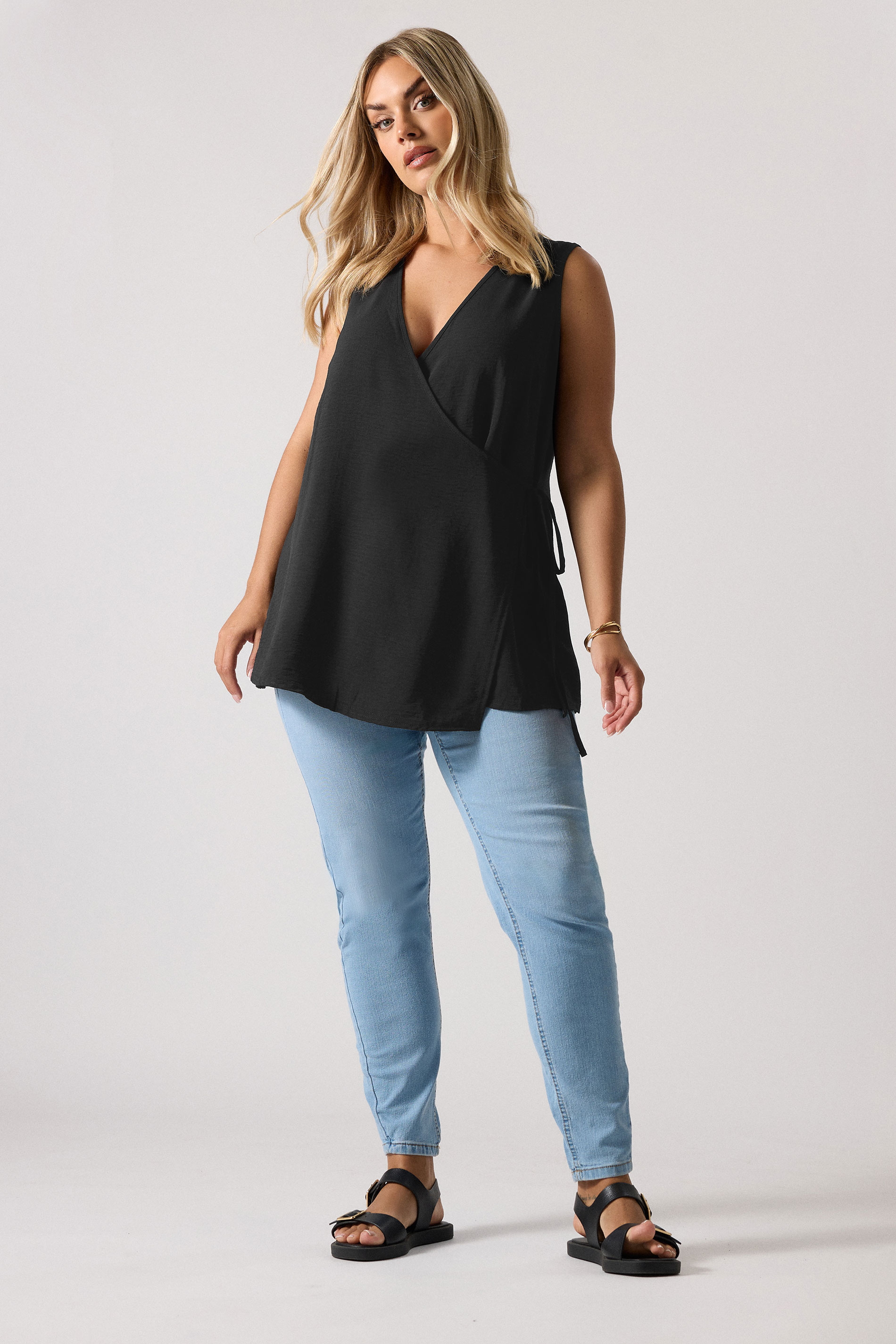 YOURS Plus Size Black Wrap Vest Top | Yours Clothing 1