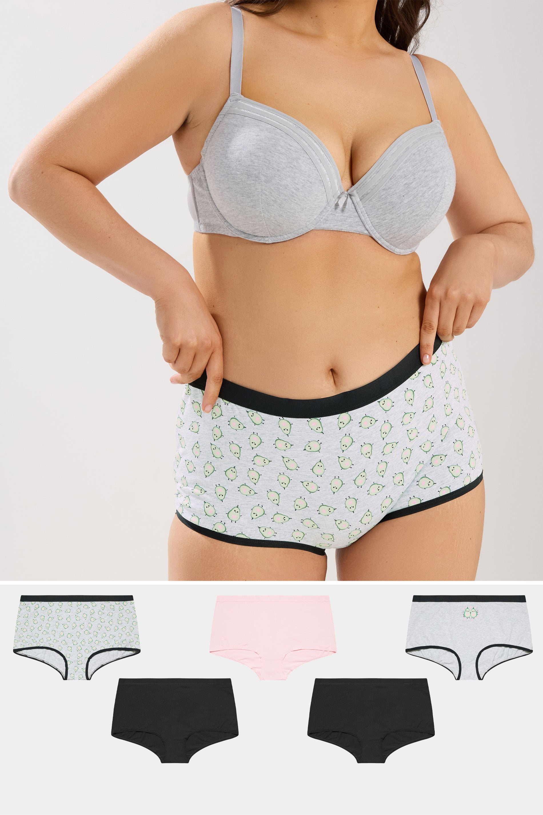YOURSET 5 PACK Plus Size Grey Avocado Print Shorts | Yours Clothing 1