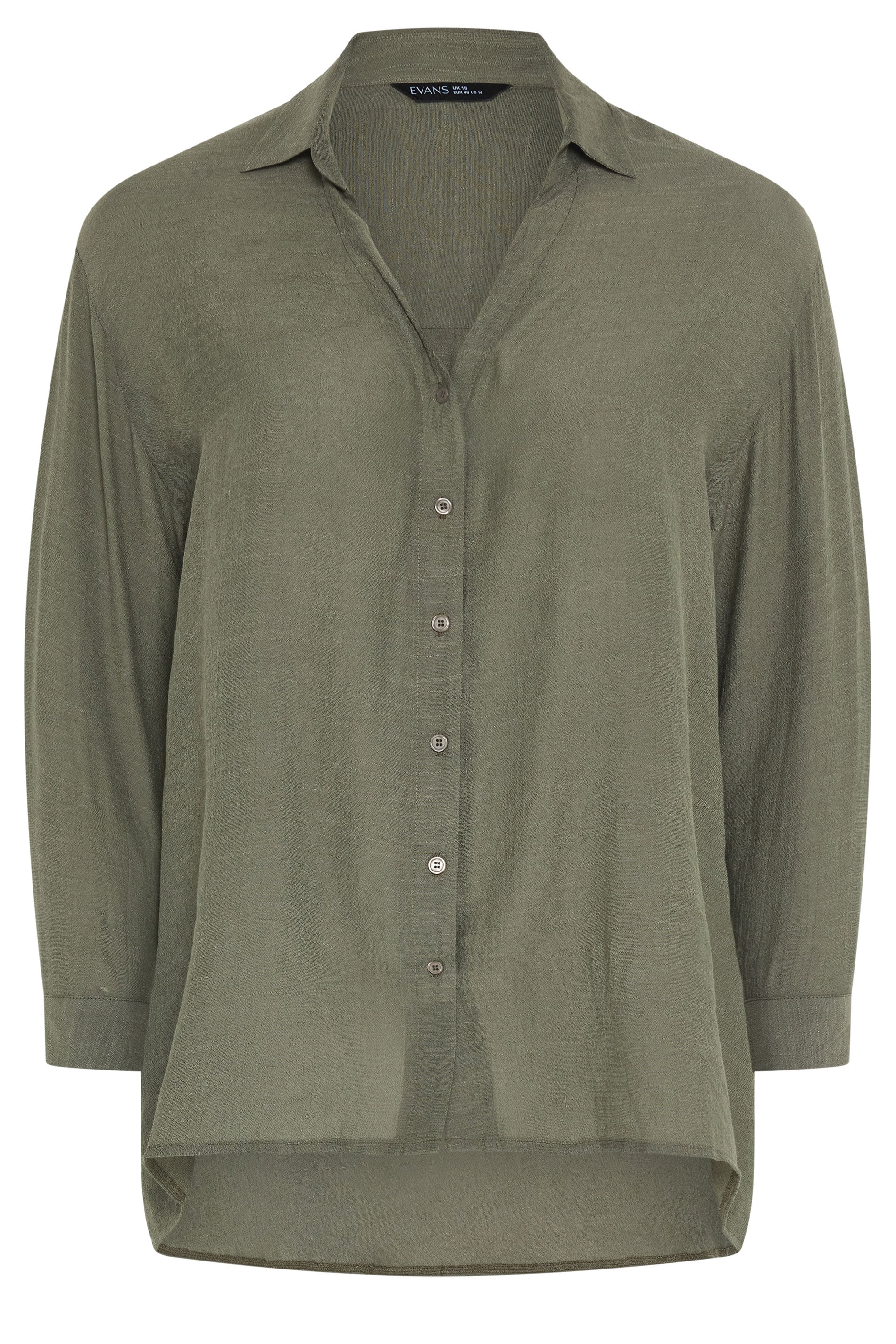 EVANS Plus Size Khaki Green Sheer Long Sleeve Shirt | Evans 5