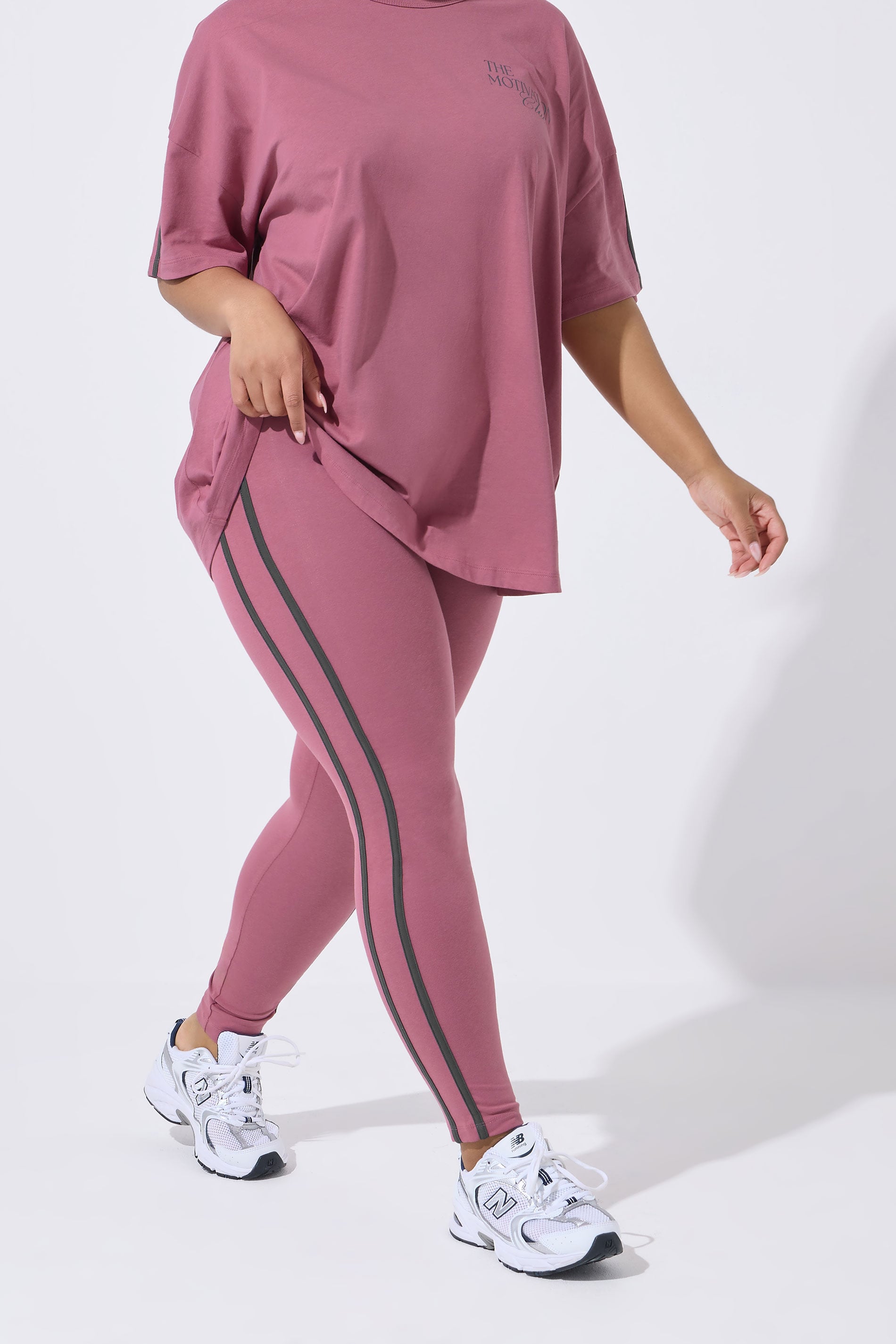 YOURS ACTIVE Plus Size Pink Side Stripe Leggings | Yours Clothing 2