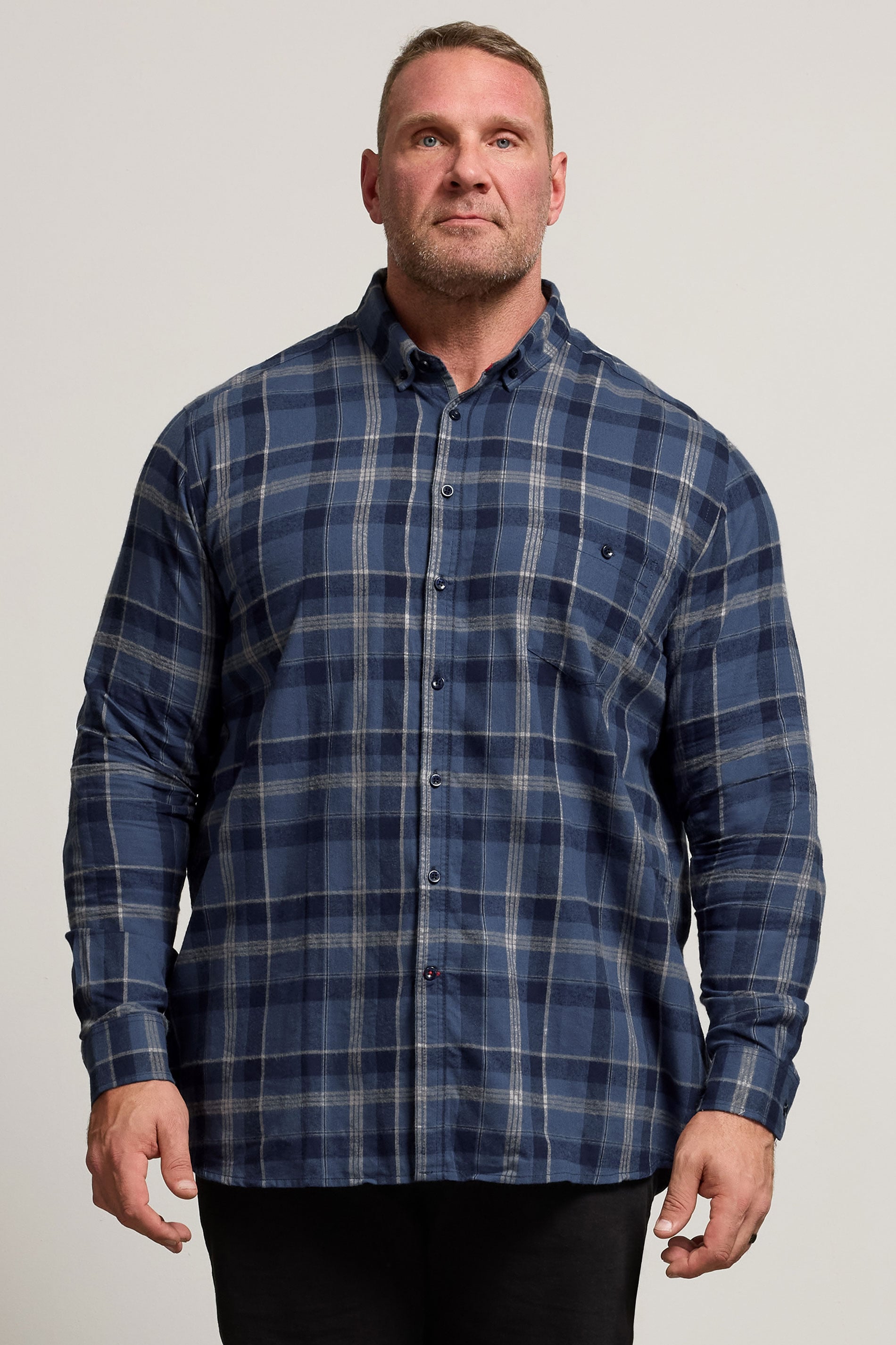 D555 Big & Tall Navy Blue Check Shirt | BadRhino 3