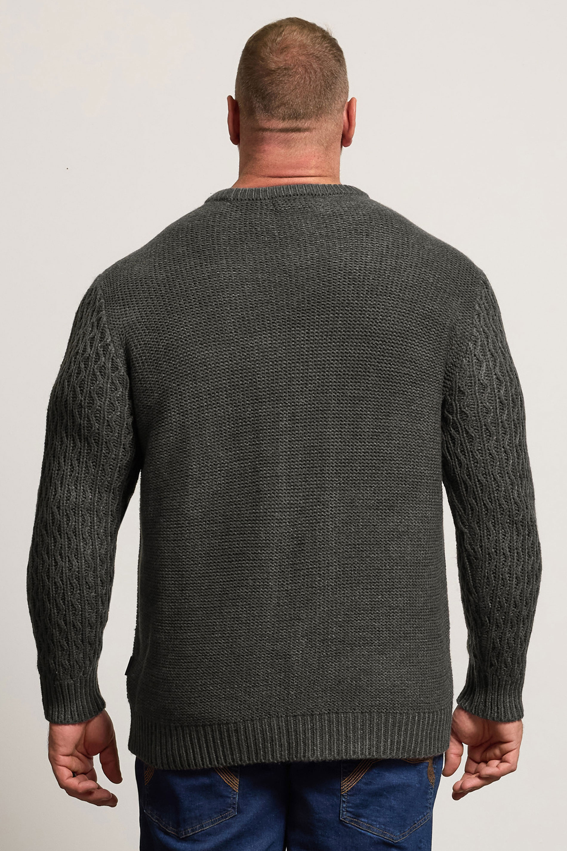 BadRhino Big & Tall Charcoal Grey Crew Neck Cable Knit Jumper | BadRhino 2