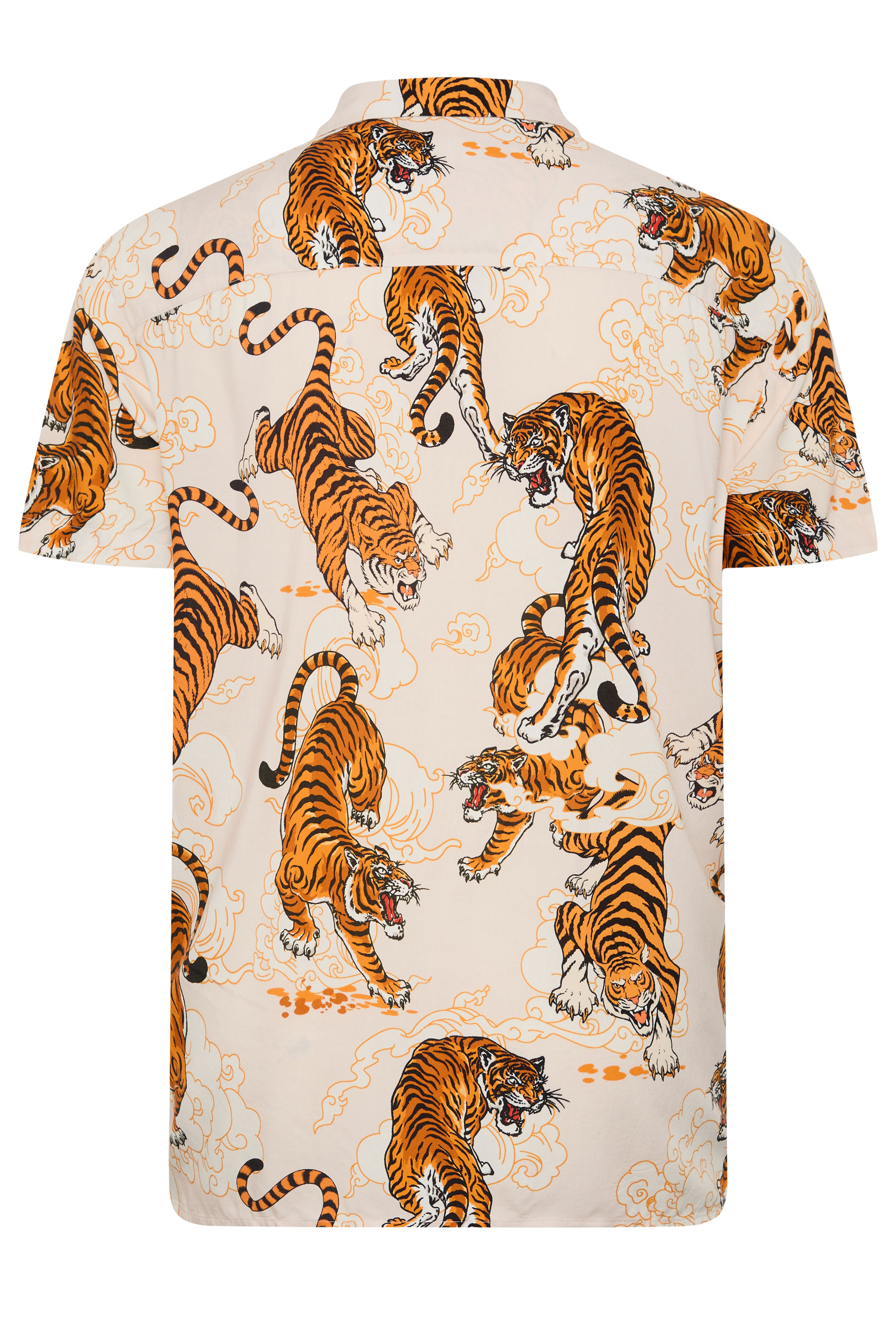 JACK & JONES Big & Tall Cream Tiger Print Resort Shirt | Badrhino 4
