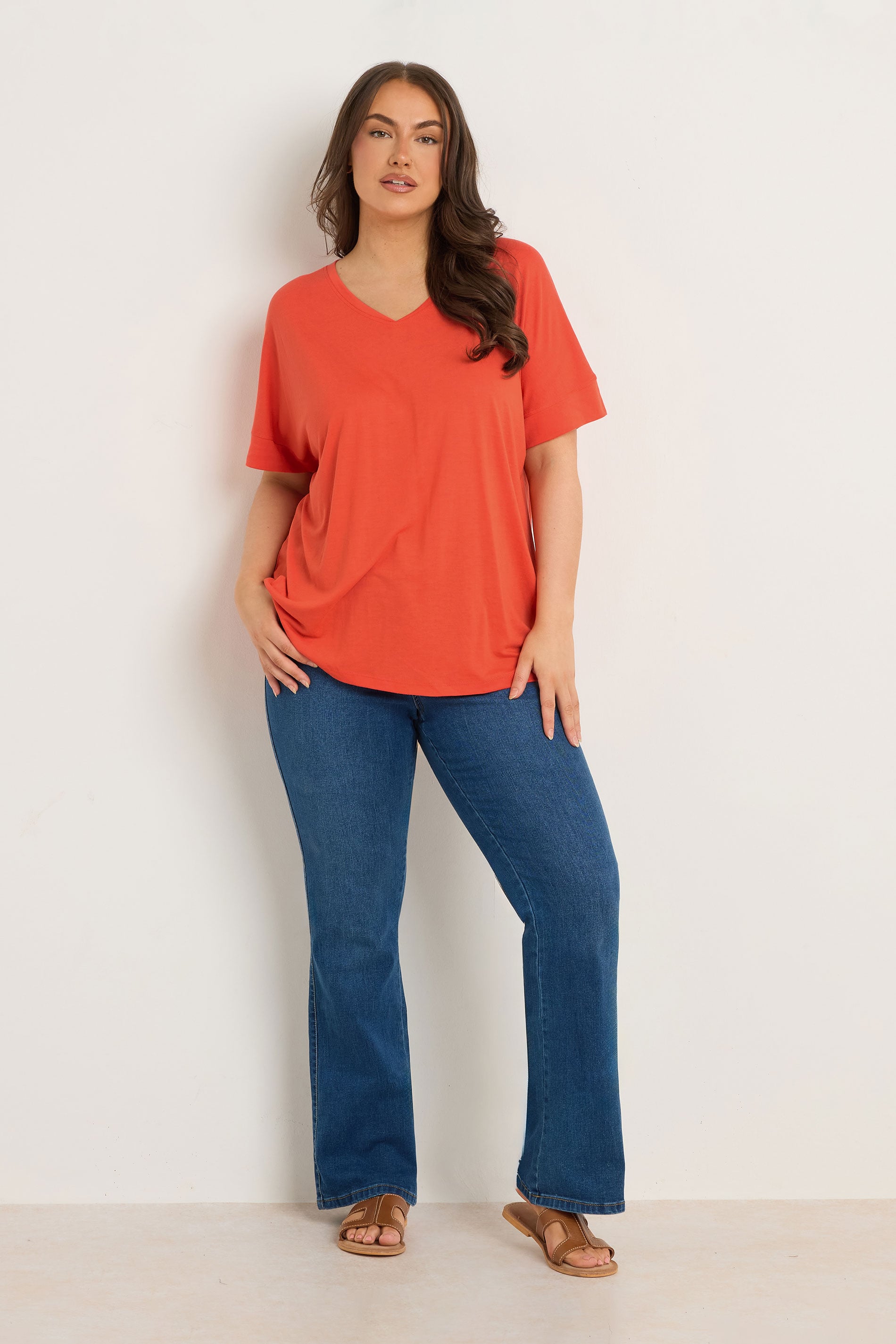 EVANS Plus Size Orange Short Sleeve Modal Rich T-Shirt | Evans 1