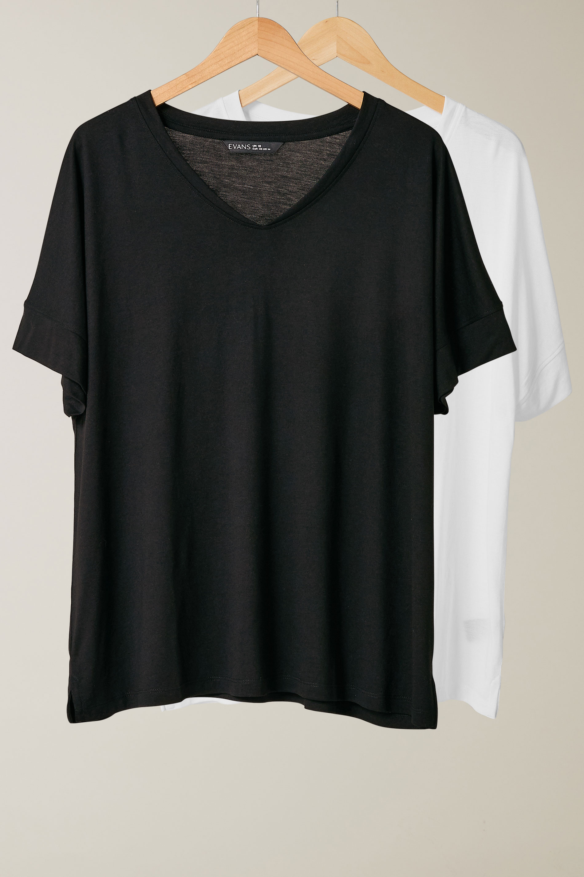 EVANS 2 PACK Plus Size White & Black V-Neck Modal Rich T-Shirts | Evans 7