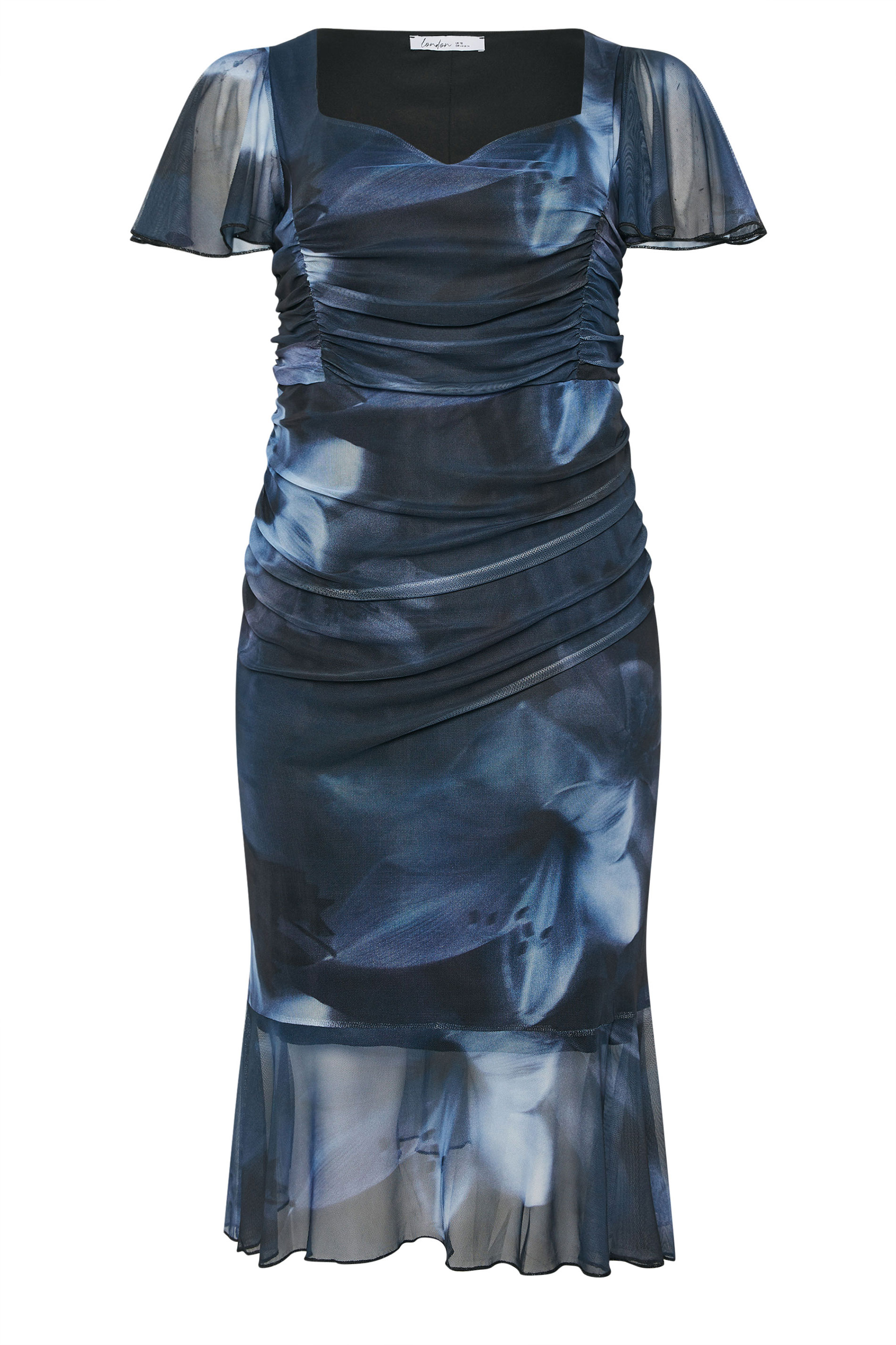YOURS LONDON Plus Size Blue Blurred Square Neck Midi Dress | Yours Clothing 5
