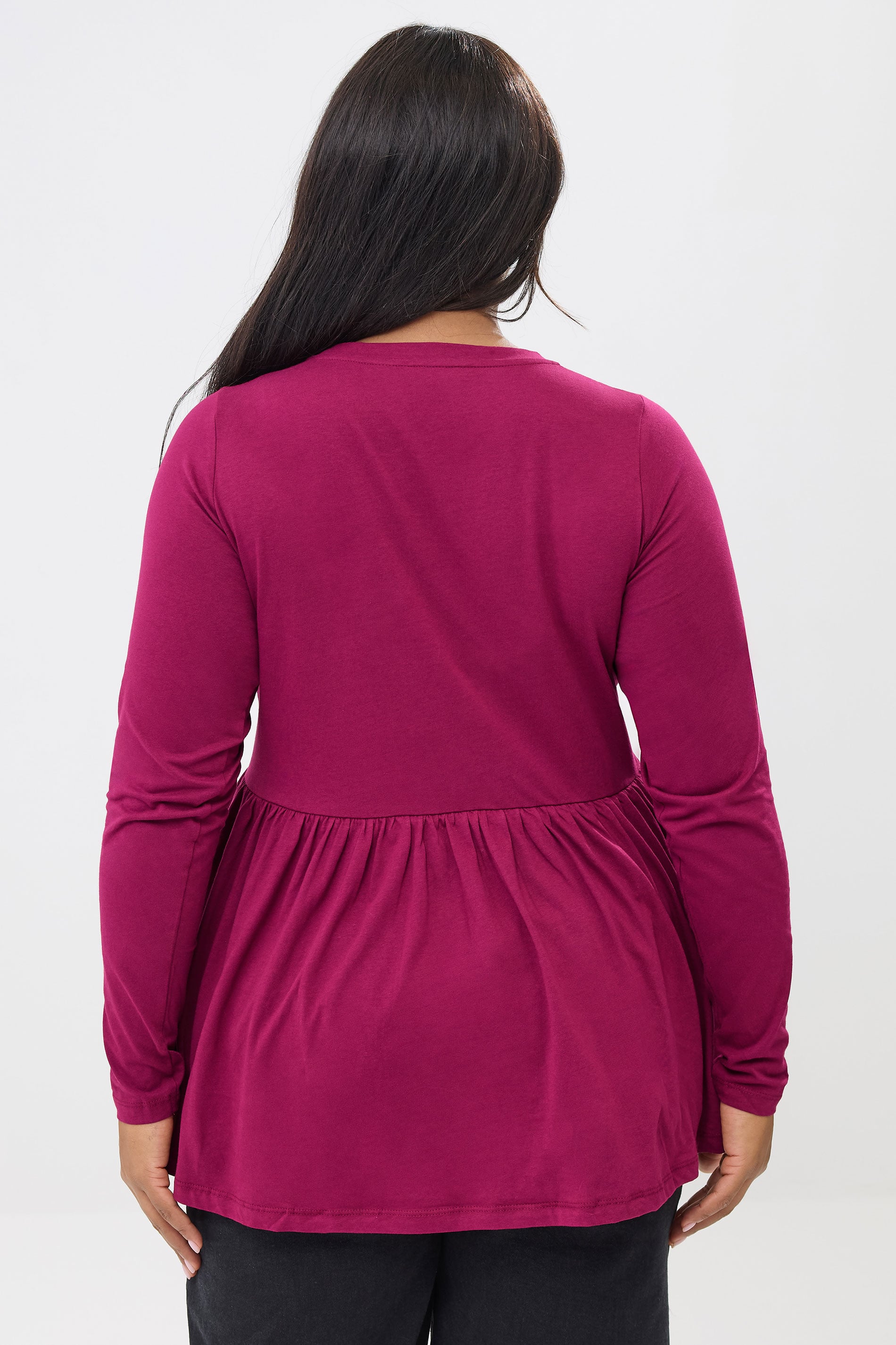 YOURS Plus Size Pink Long Sleeve Peplum Top | Yours Clothing 2