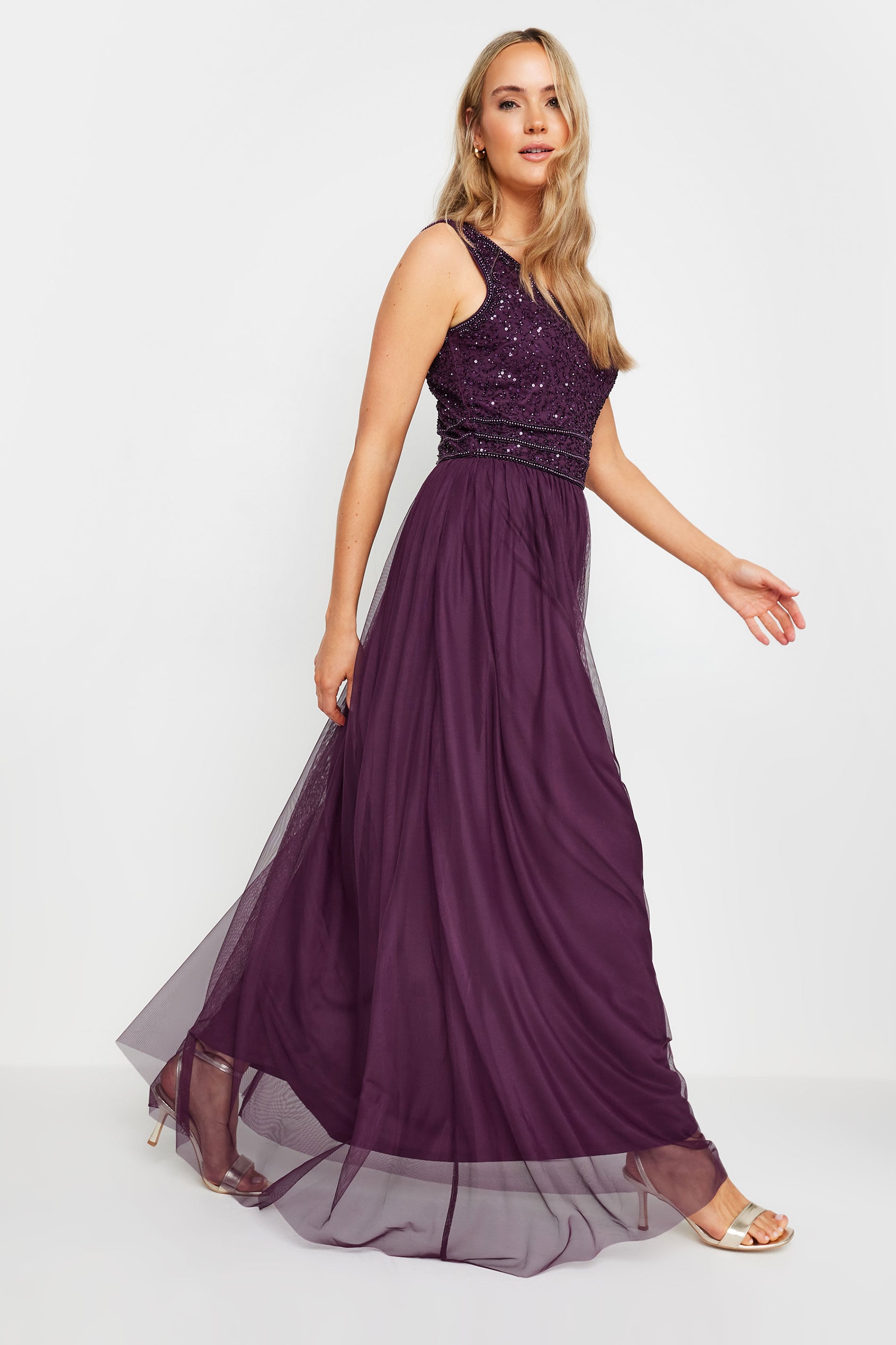 LTS Tall Women's Purple Sequin Hand Embellished Maxi Dress | Long Tall Sally 3