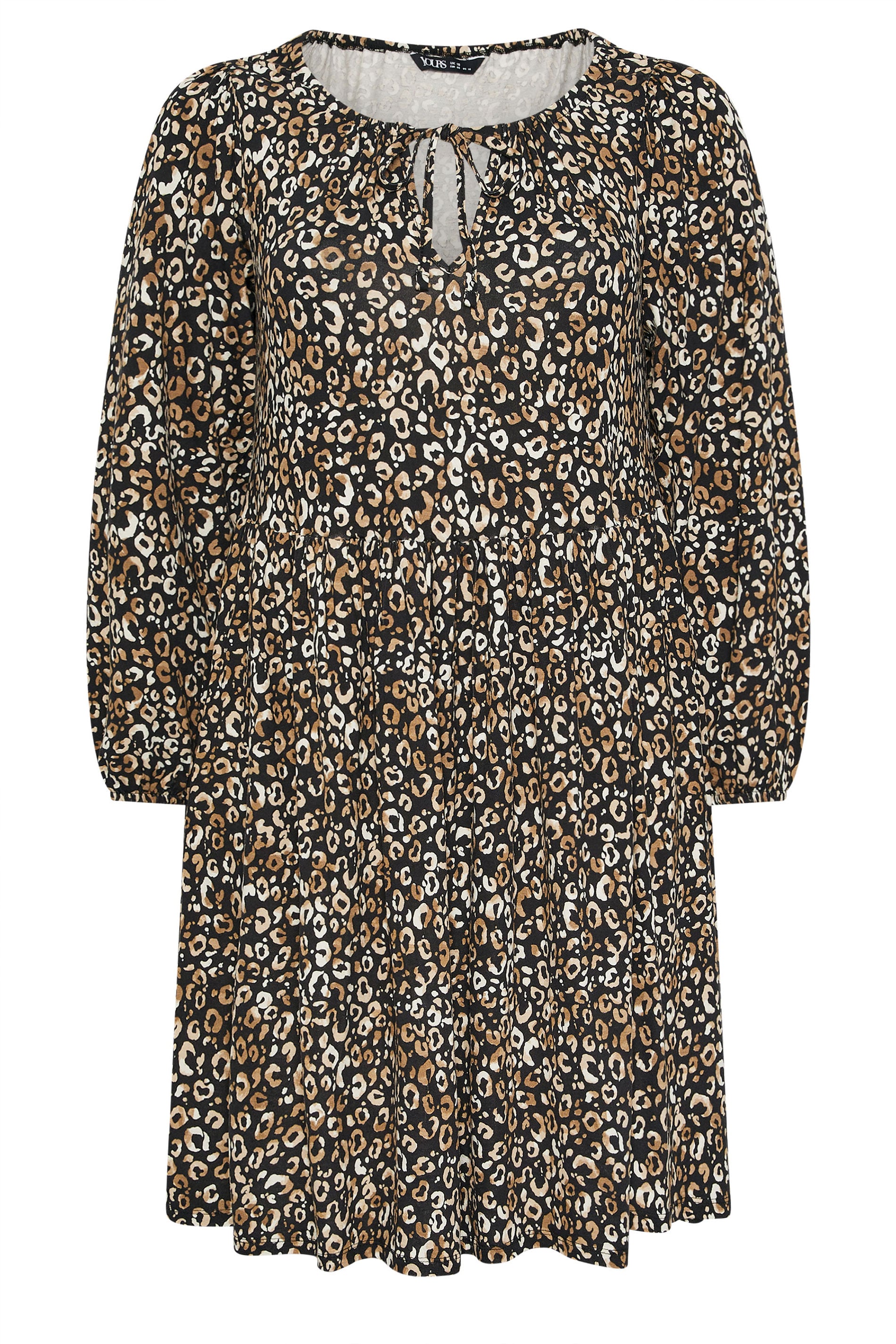 YOURS Plus Size Black Leopard Print Tie Neck Dress | Yours Clothing 5