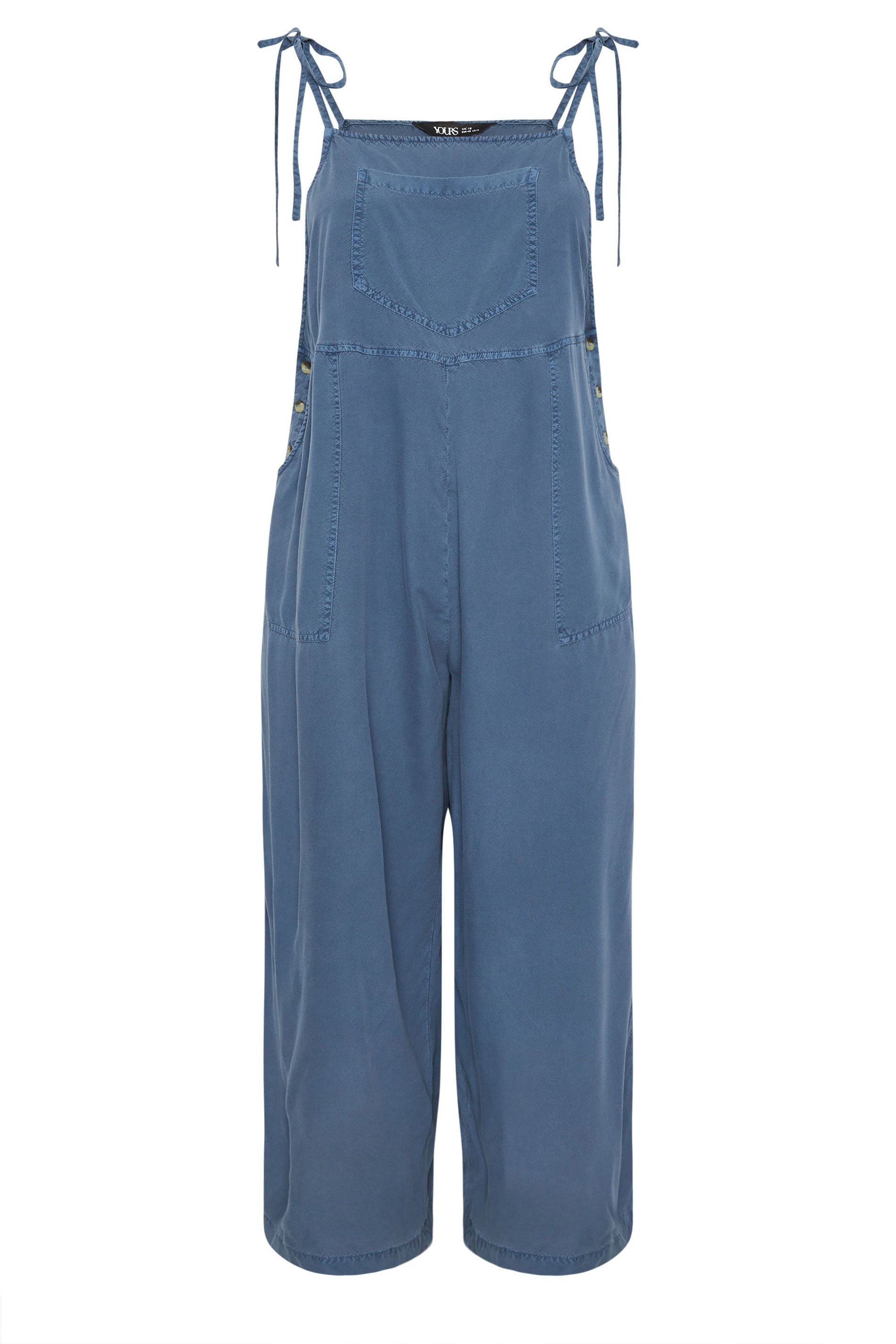 YOURS Plus Size Blue Chambray Wide Leg Dungarees | Yours Clothing 5