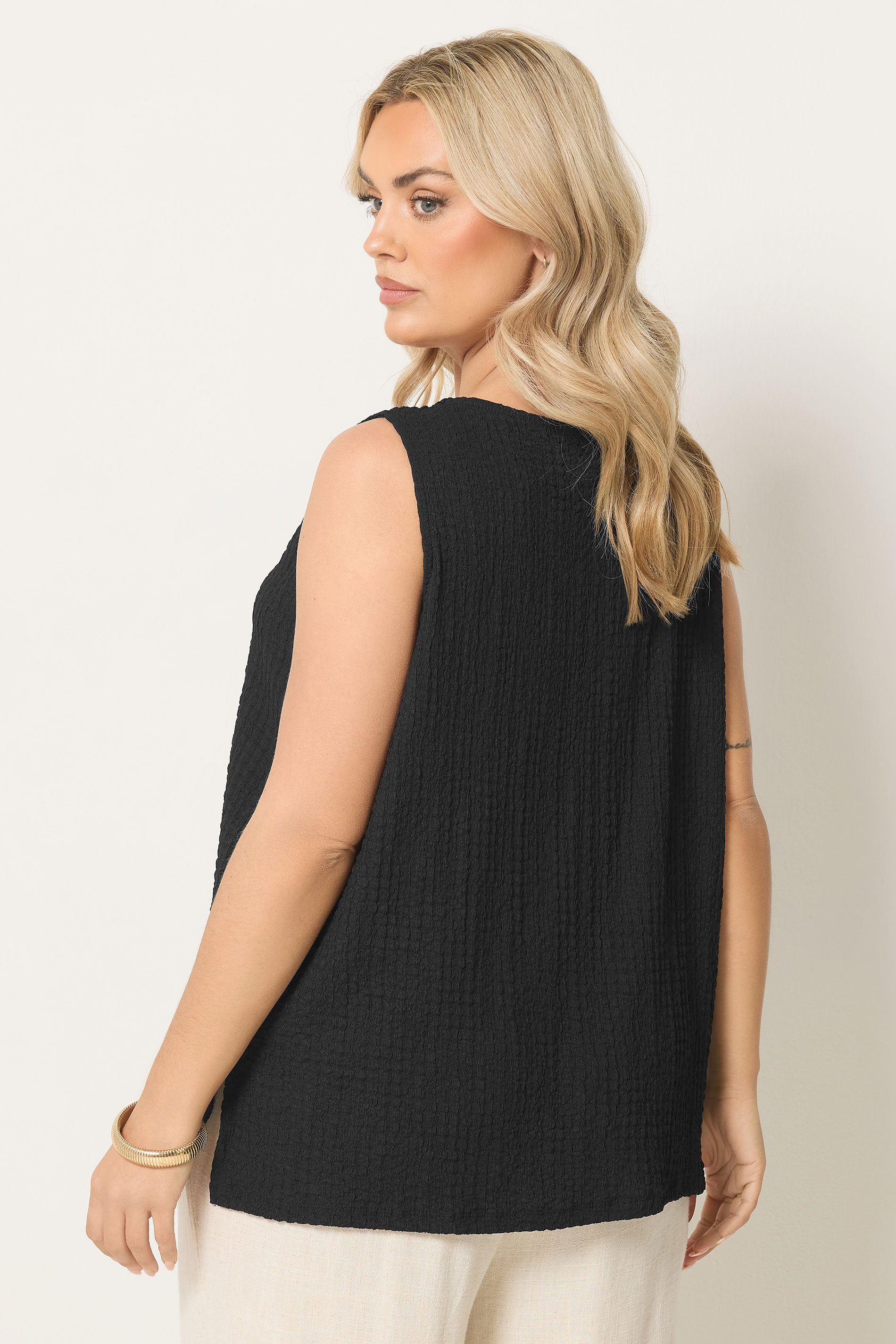 YOURS Plus Size Black Bubble Texture Vest Top | Yours Clothing 2