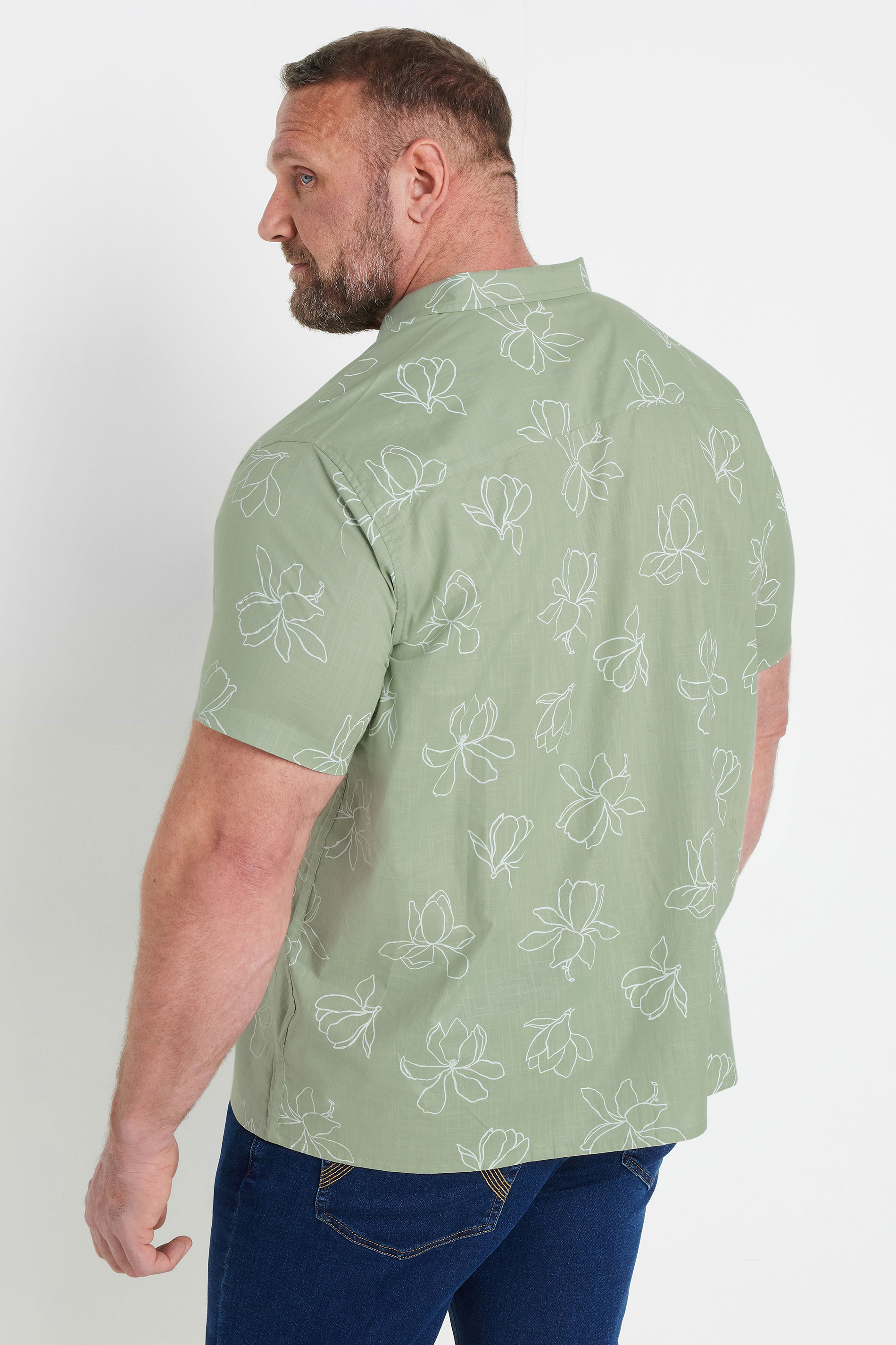 BadRhino Big & Tall Green Linear Floral Slub Shirt | BadRhino 4