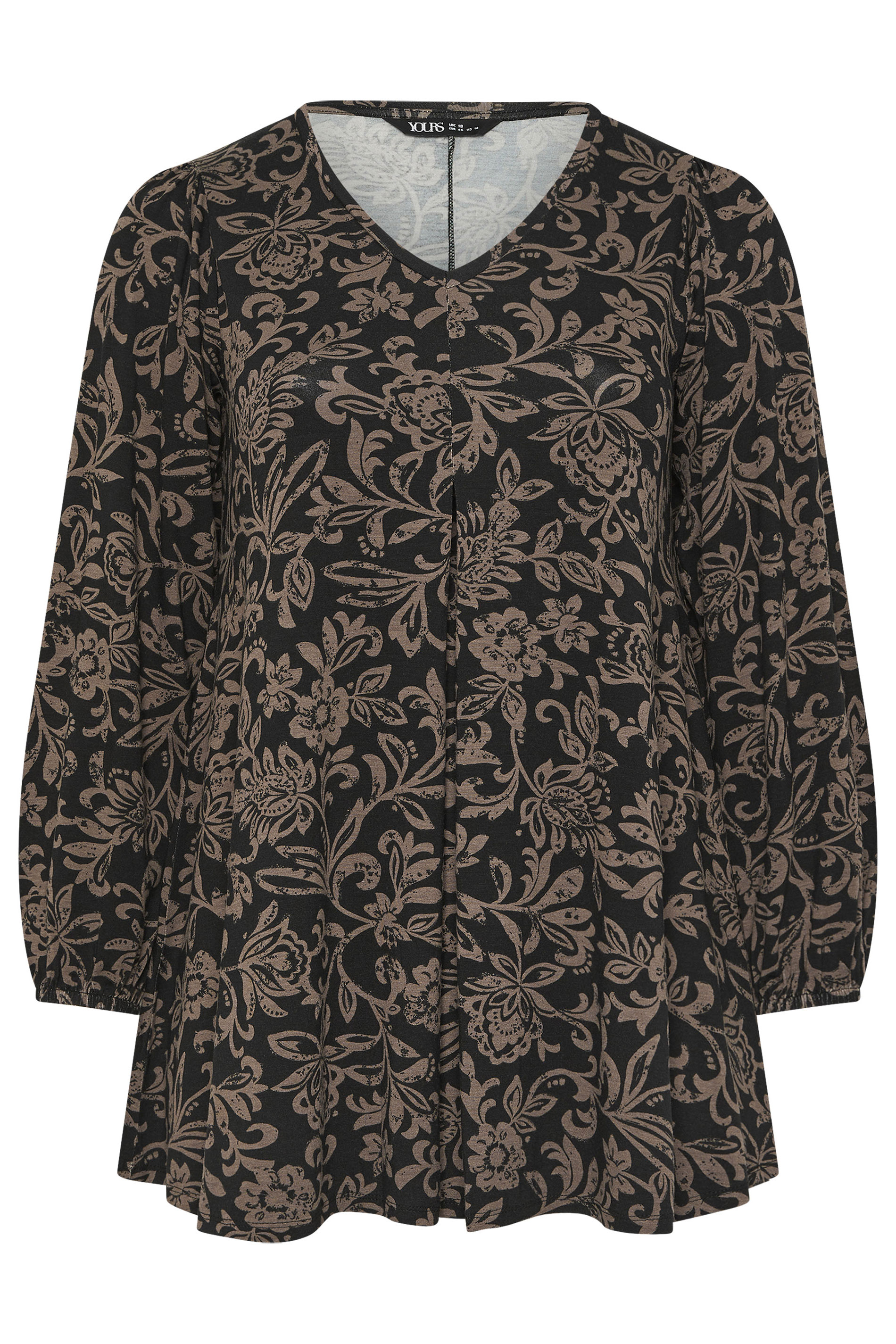 YOURS Plus Size Brown Floral Pleat Front Top | Yours Clothing 5