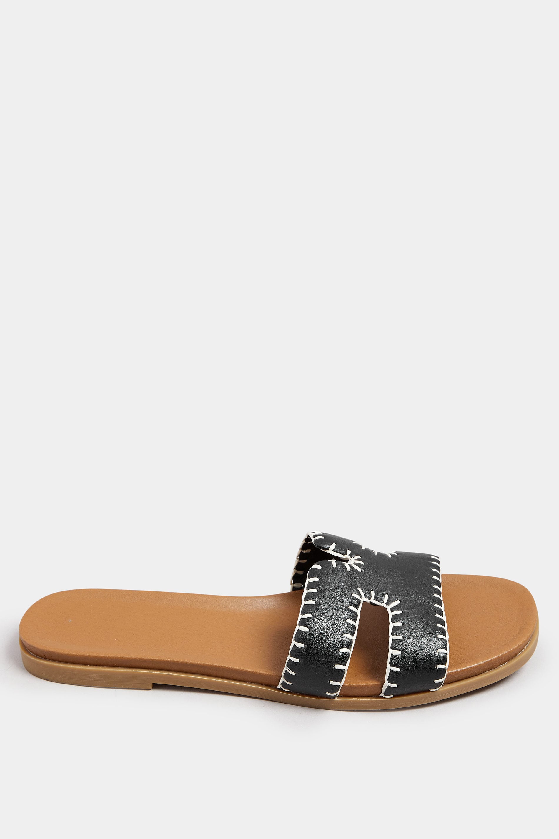 Black Faux Leather Stitched Mule Sandals In Extra Wide EEE Fit | Yours Clothing 2