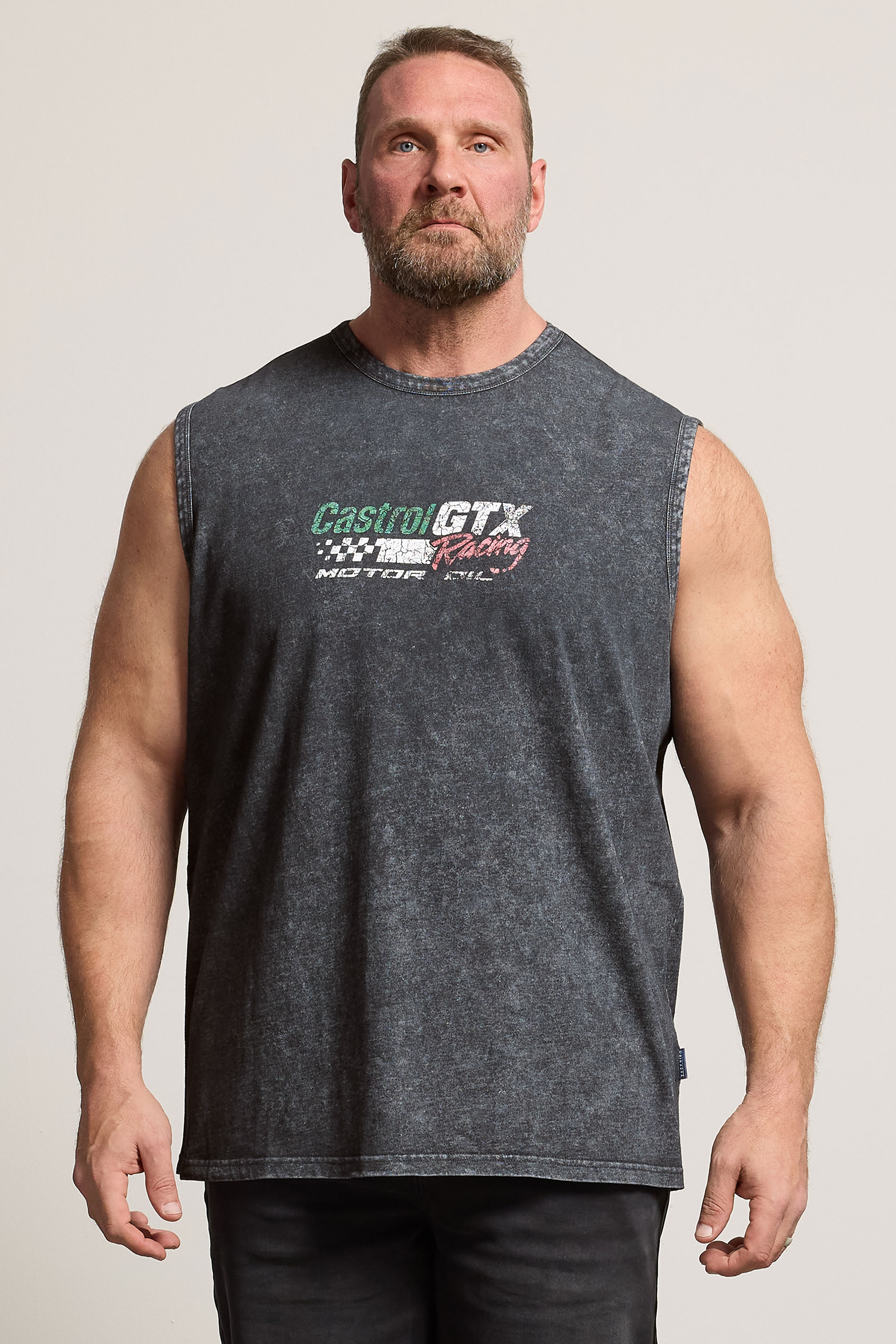 BadRhino Big & Tall Black Acid Wash 'Castrol' Graphic Vest | BadRhino 2