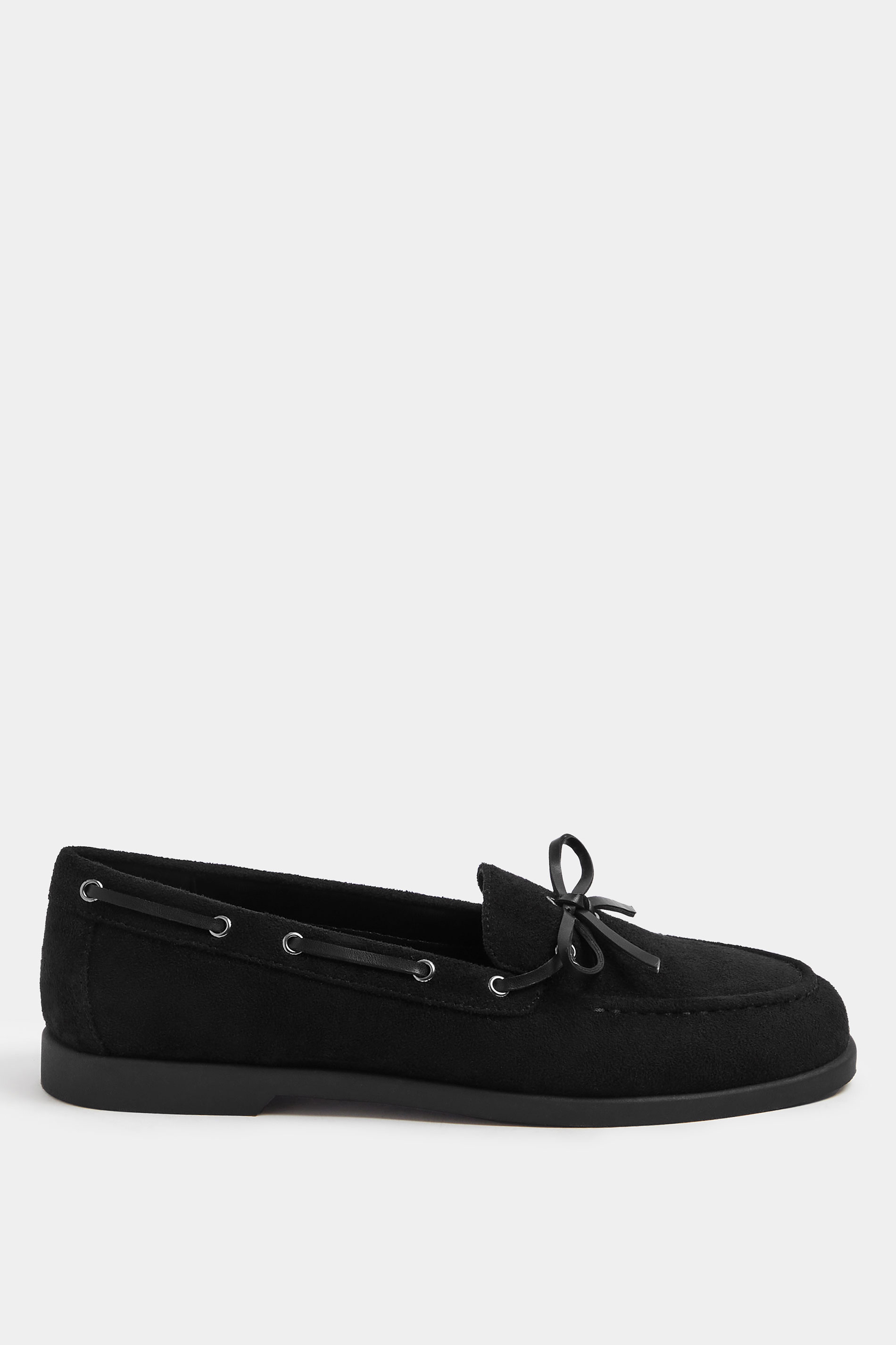 Black Faux Suede Bow Boat Shoes In Wide E Fit | Yours Clothing 2